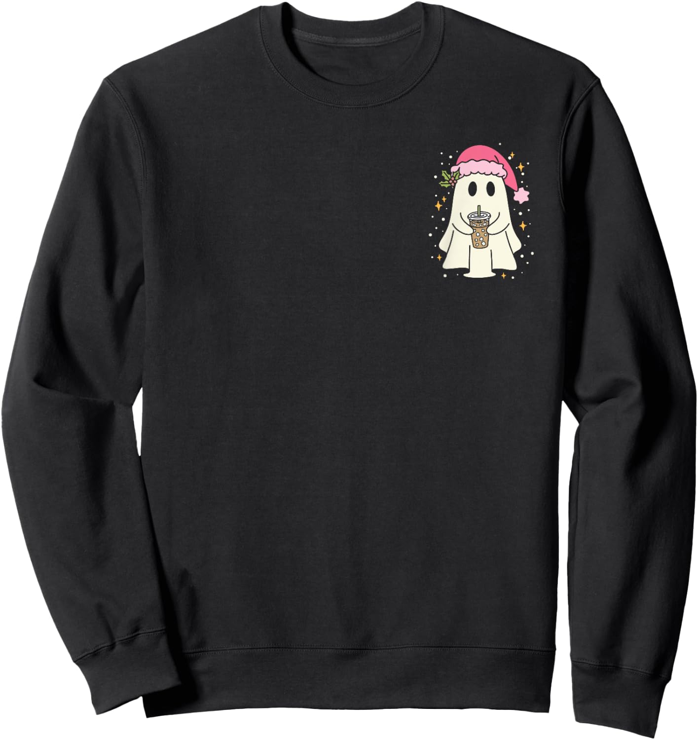 Cute Christmas Ghost Iced Coffee Sweatshirt - Sweatshirt | Black