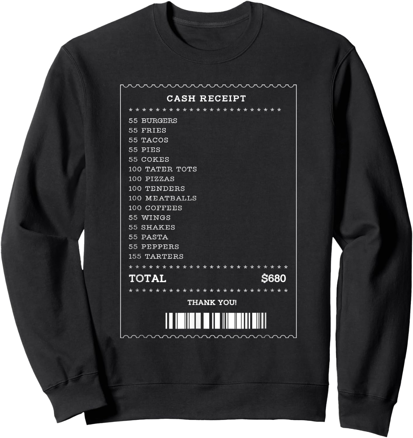 55 Burgers 55 Fries I Think You Should Leave receipt Design Sweatshirt - Sweatshirt | Black