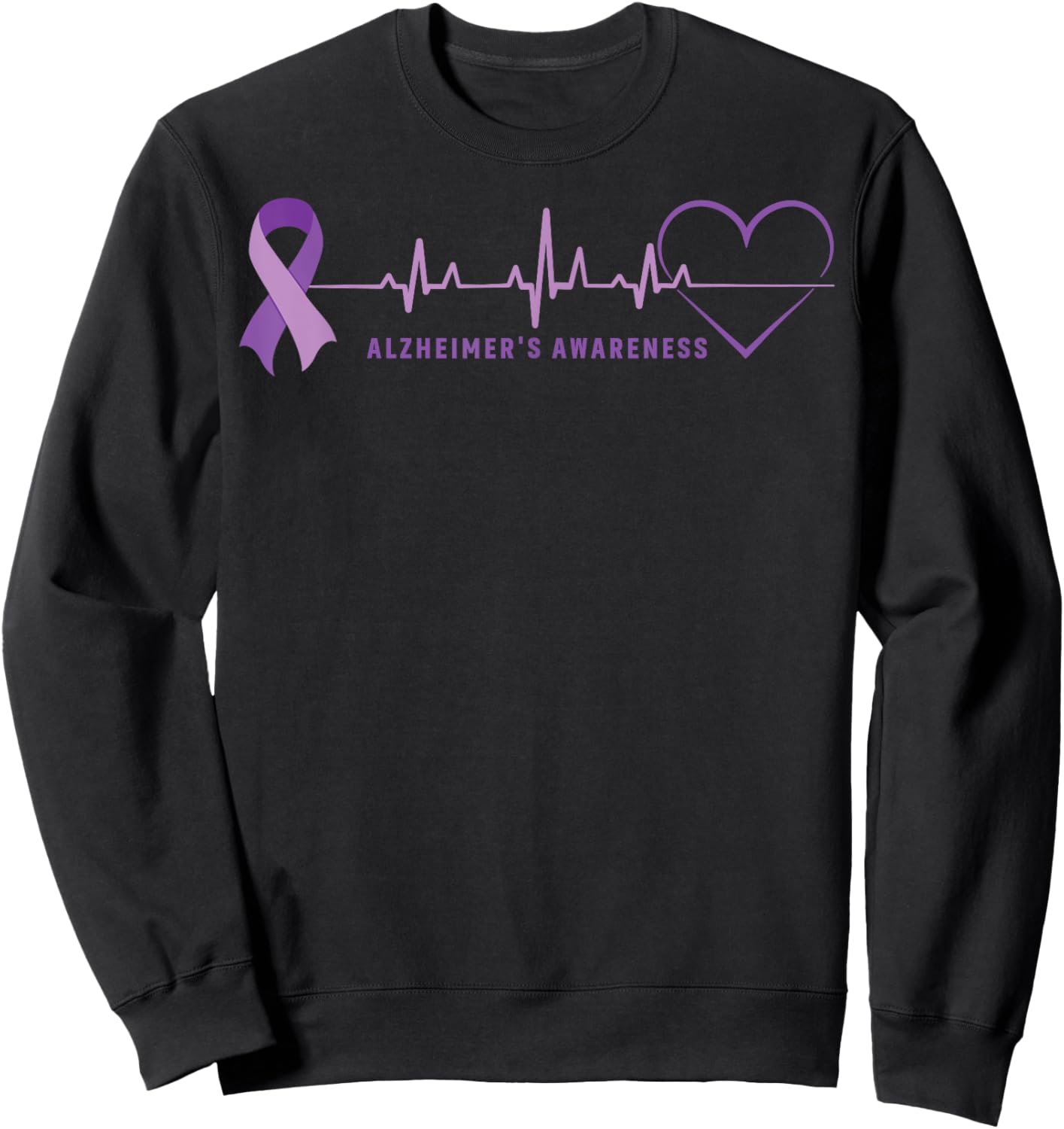 Alzheimer Disease Awareness Wear Alzheimer Ribbon Heartbeat Sweatshirt - Sweatshirt | Black