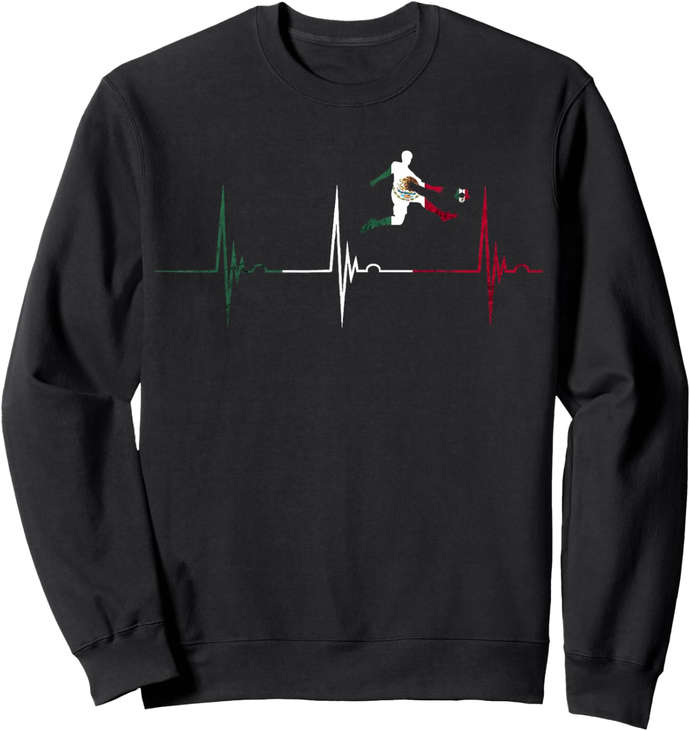 Mexican Flag Mexico Heartbeat EKG Pulse Mexico Soccer Sweatshirt - Sweatshirt | Black