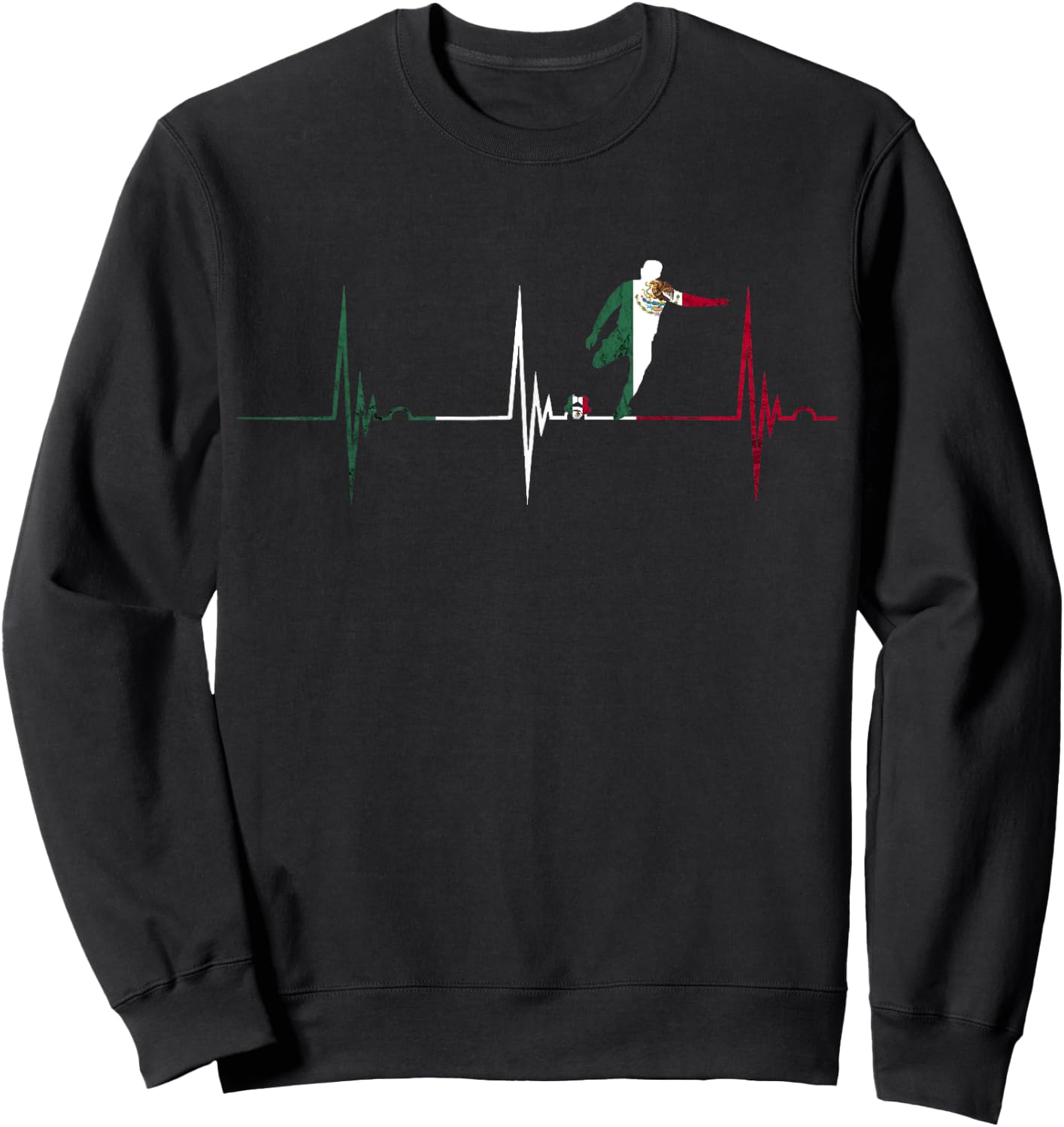 Heartbeat EKG Pulse Mexico Mexican Flag Mexican Soccer Team Sweatshirt - Sweatshirt | Black