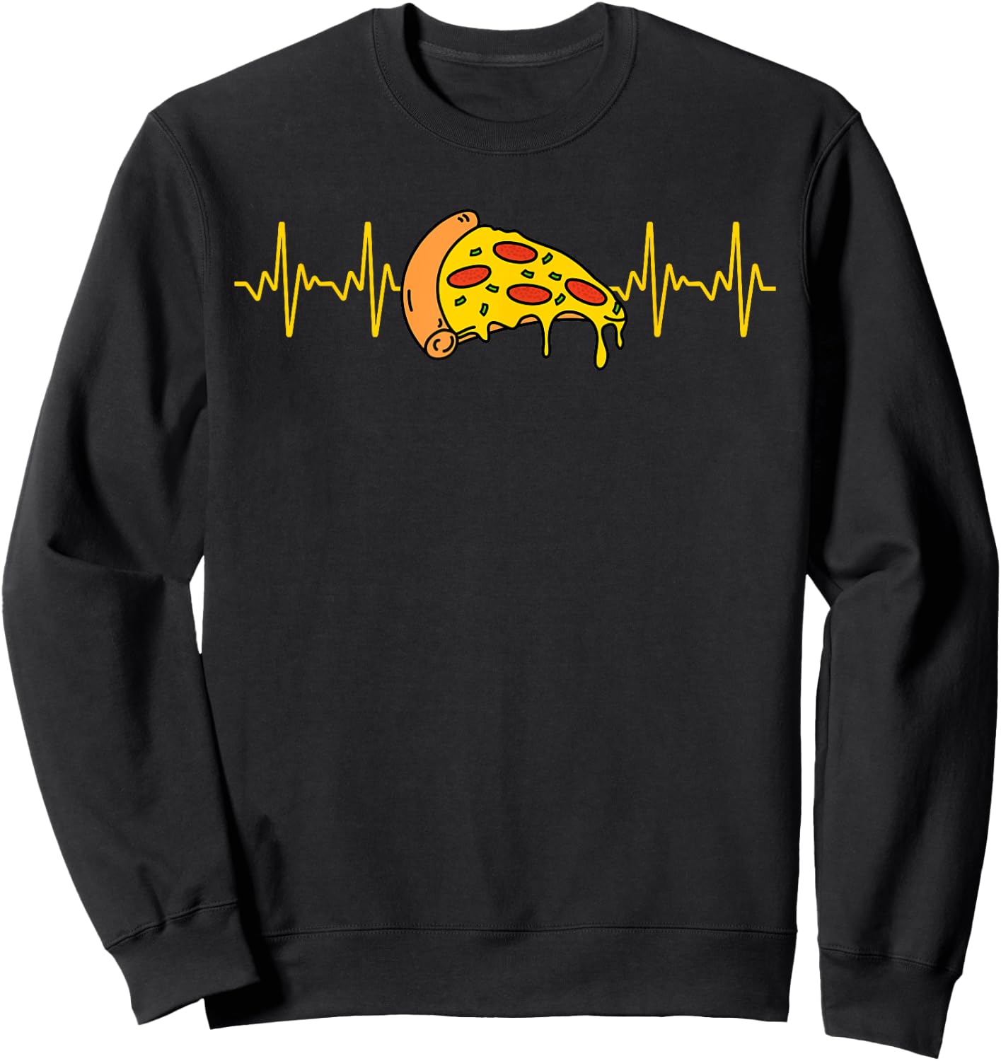 Cute Pizza Design Women Kids Heartbeat Pizza Lovers Sweatshirt - Sweatshirt | Black