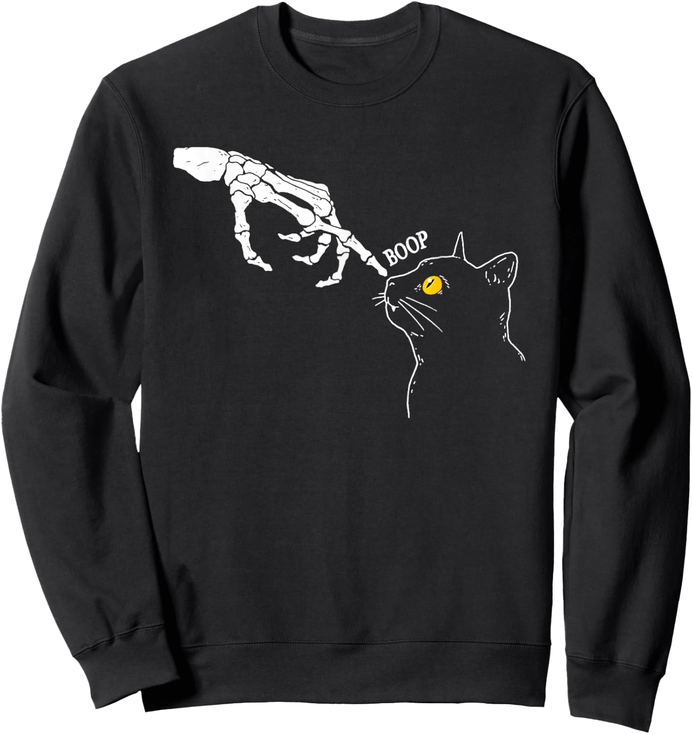 Skeleton Hand Cat Boop Black Cat Funny Feline Men Women Sweatshirt - Sweatshirt | Black