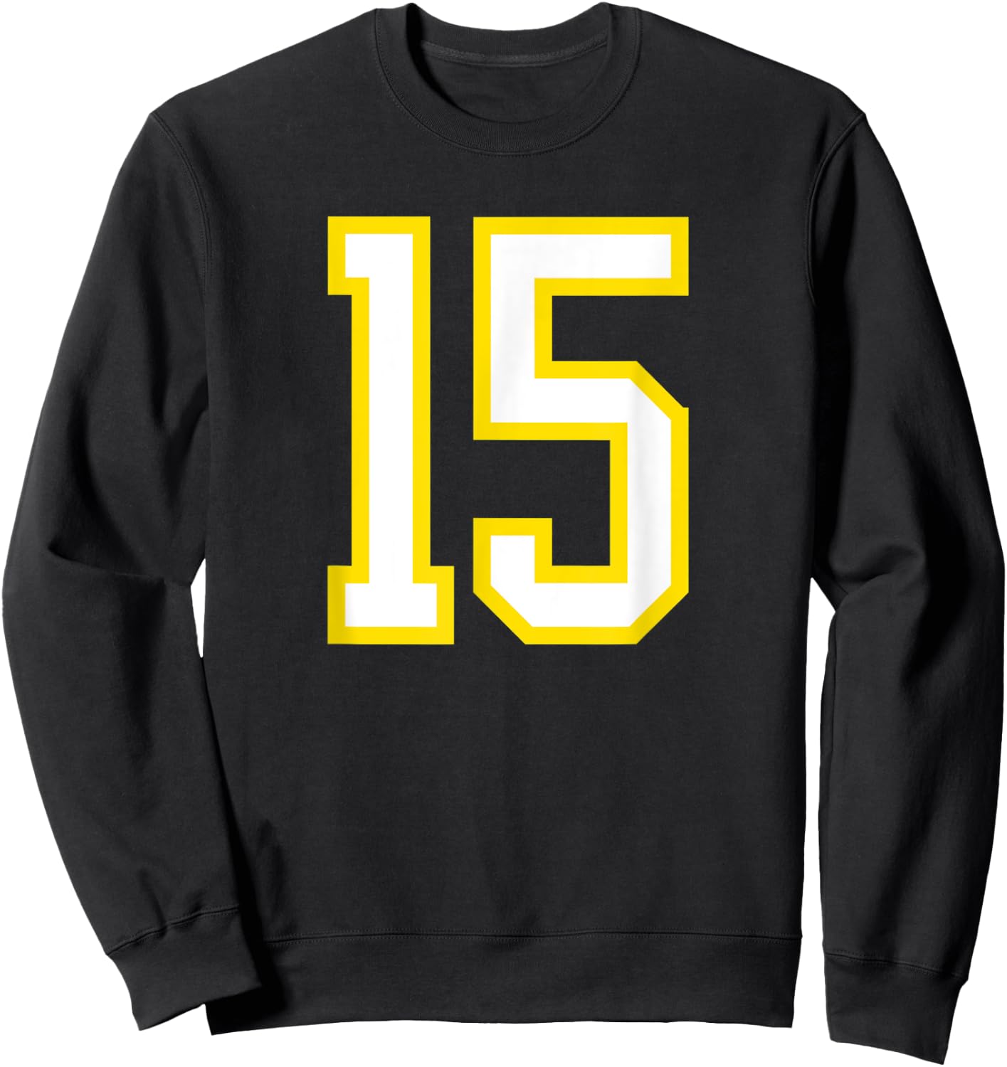 Jersey Number #15 Yellow White Birthday Sports Number 15 Sweatshirt - Sweatshirt | Black