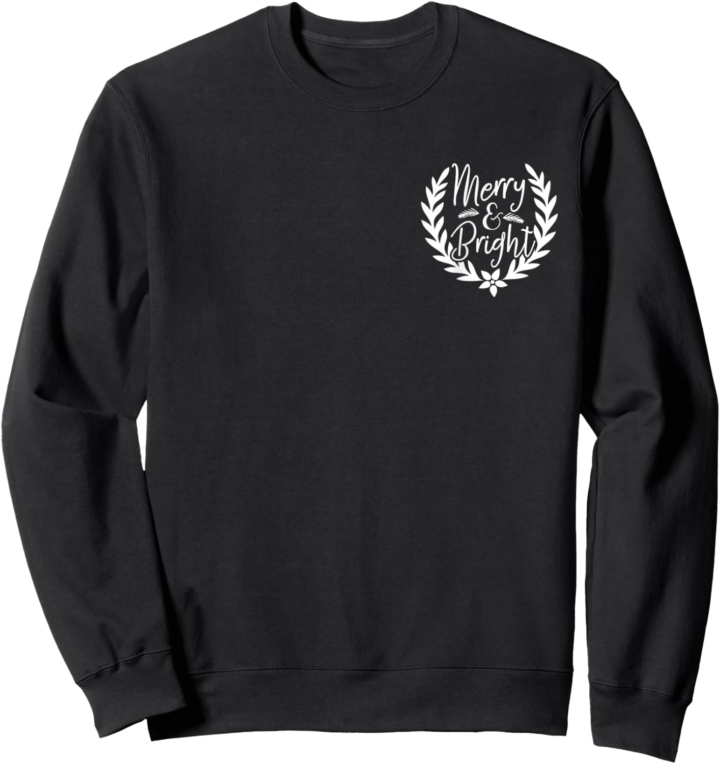 Merry And Bright Wreath Pocket Matching Family Xmas Pajama Sweatshirt - Sweatshirt | Black