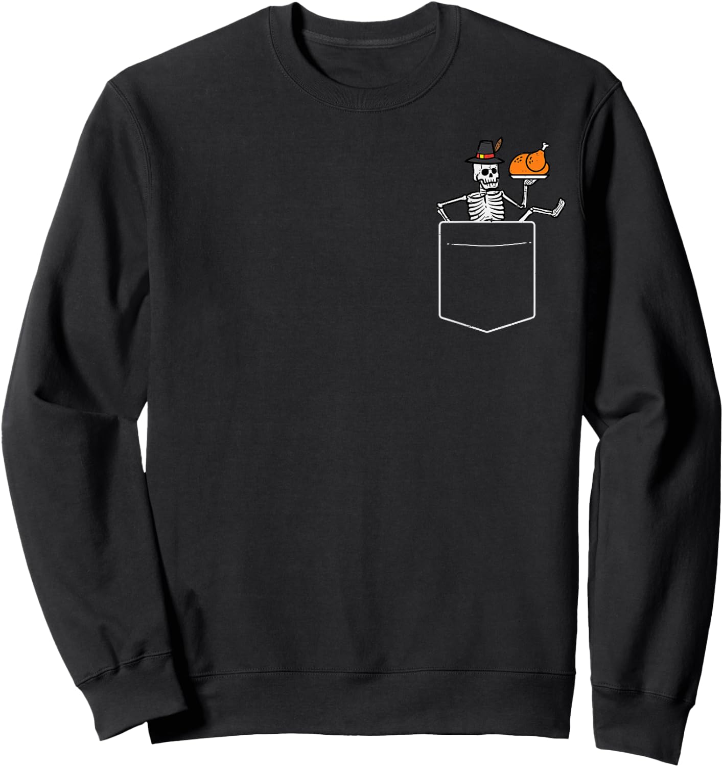 Thanksgiving Skeleton Pocket Turkey Day Fall Men Women Kids Sweatshirt - Sweatshirt | Black