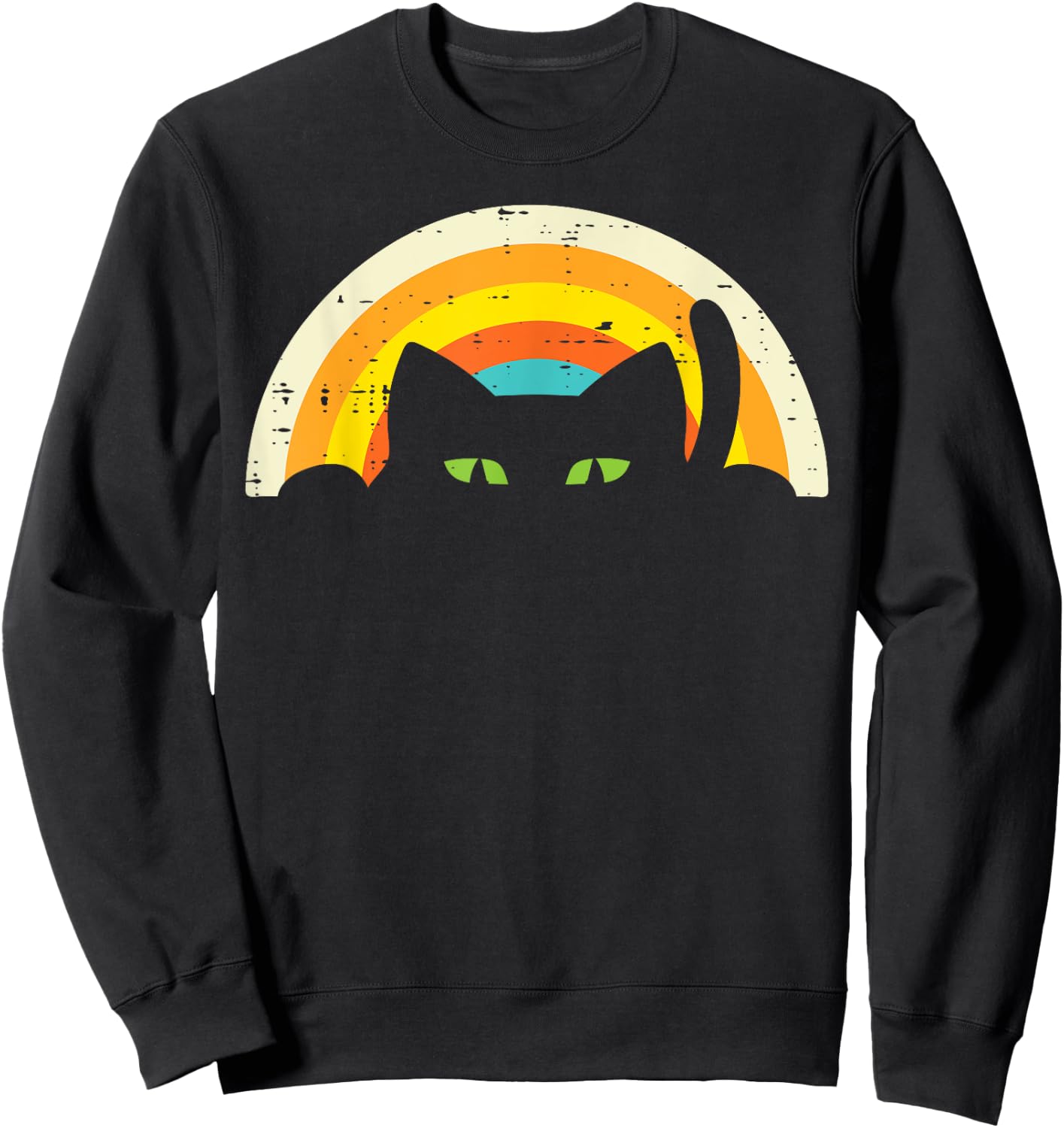 Peeping Black Cat Rainbow Vintage Halloween Men Women Kids Sweatshirt - Sweatshirt | Black