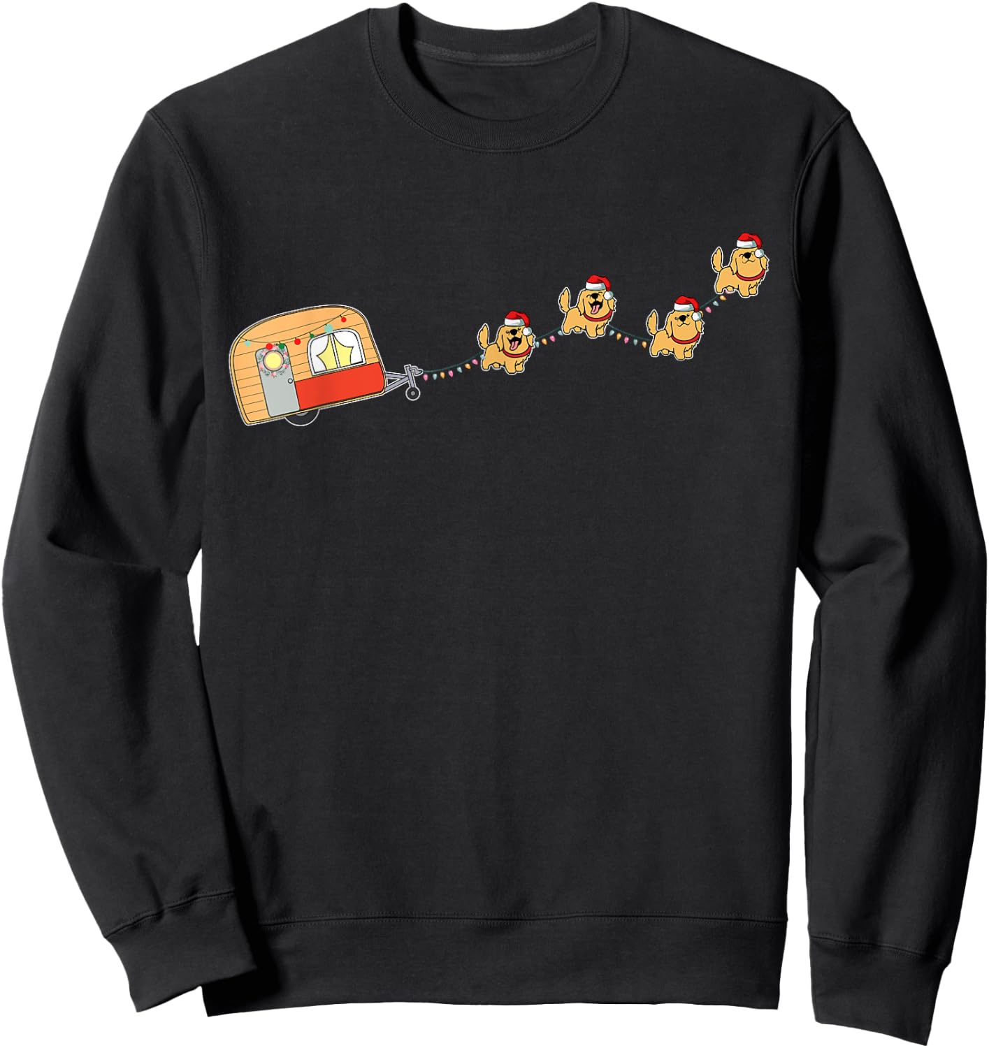 Camper Van Christmas Golden Retriever Sleigh X-mas Pajama Sweatshirt - Sweatshirt | Black