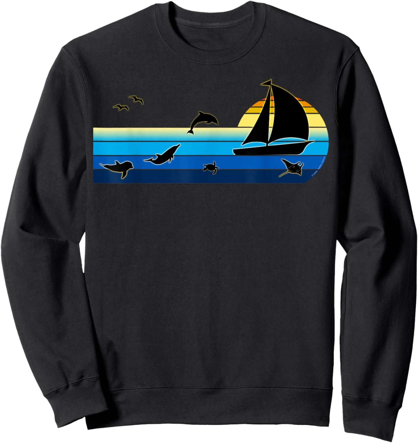 Nautical Sunrise Sailboat with Dolphins Beach Summer Sailing Women Kids Sweatshirt - Sweatshirt | Black