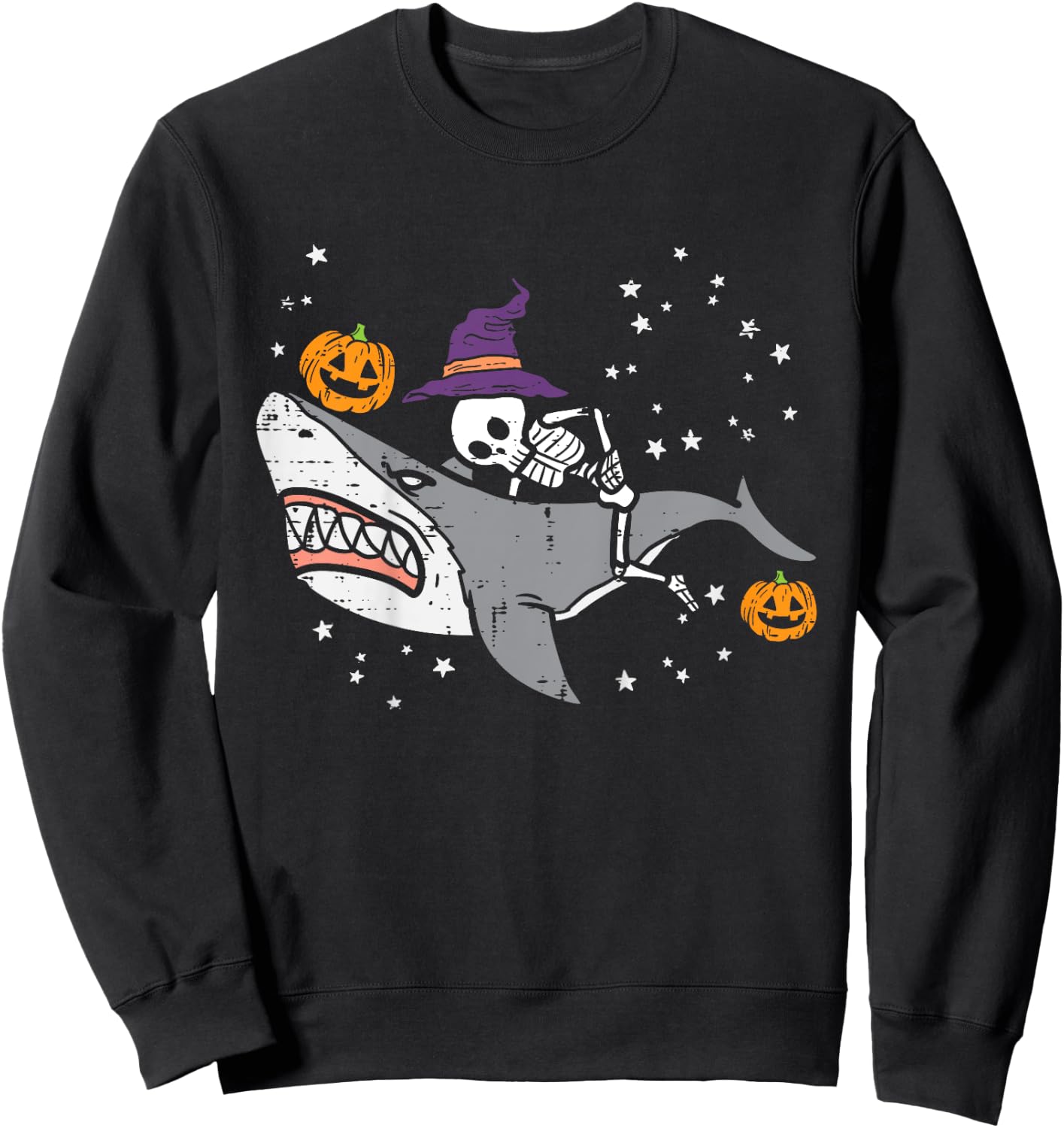 Kids Skeleton On Shark Cute Halloween Costume Toddler Boys Kids Sweatshirt - Sweatshirt | Black