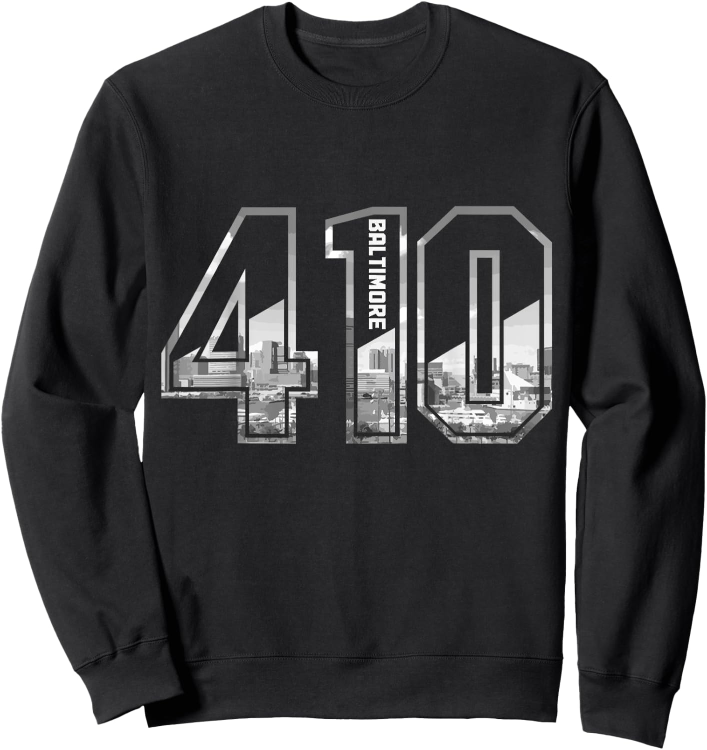 Baltimore Maryland 410 Area Code Pride Skyline Vintage Sweatshirt - Sweatshirt | Black