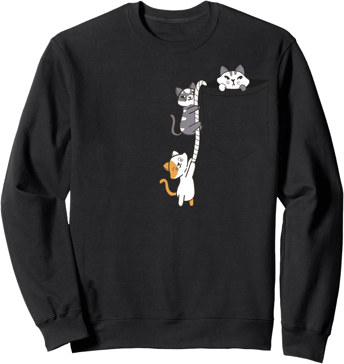 For Cat and Kitten Lovers Cute Kawaii Baby Cats In Pocket Men Women Girls Kids Sweatshirt - Sweatshirt | Black