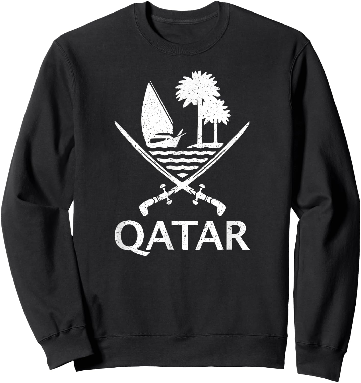 Qatar Flag Qatari Emblem Arms Sweatshirt - Sweatshirt | Black