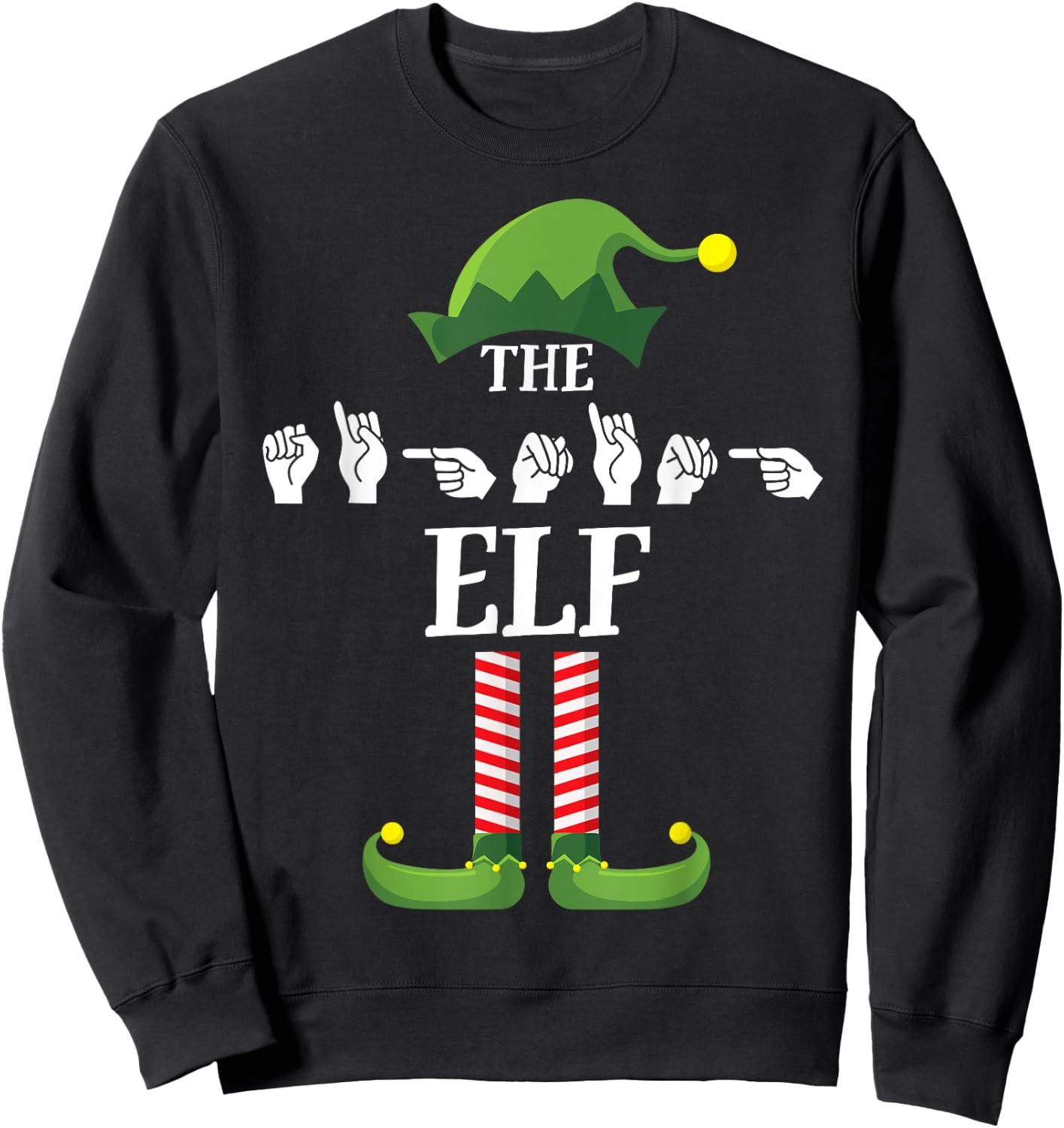 Signing Elf Matching Family Sign Language Deaf Christmas ASL Sweatshirt - Sweatshirt | Black