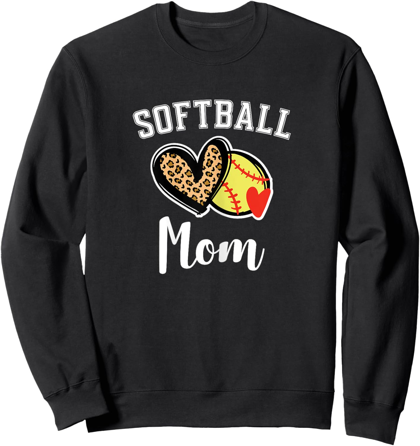 Softball Mom Leopard Heart Sweatshirt - Sweatshirt | Black