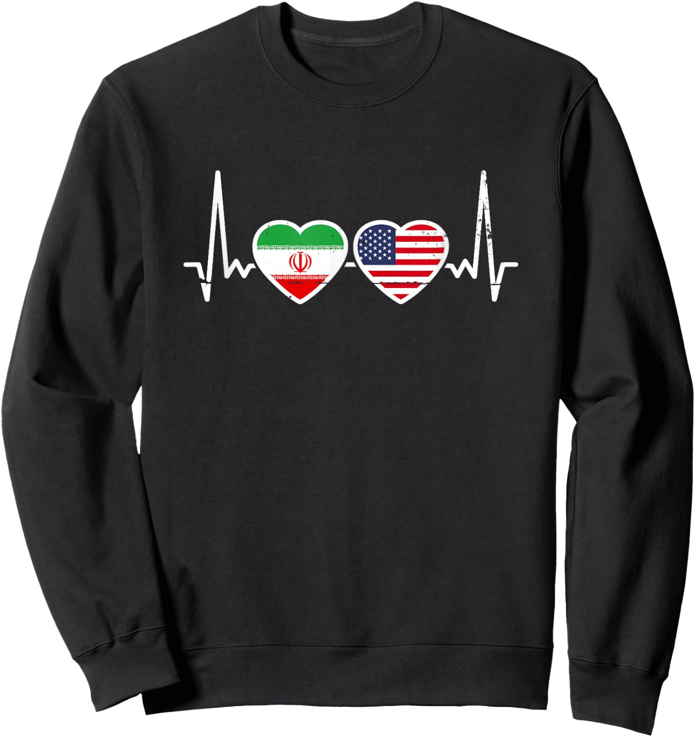 Iran USA Vintage Heartbeat Flag American Iranian Sweatshirt - Sweatshirt | Black