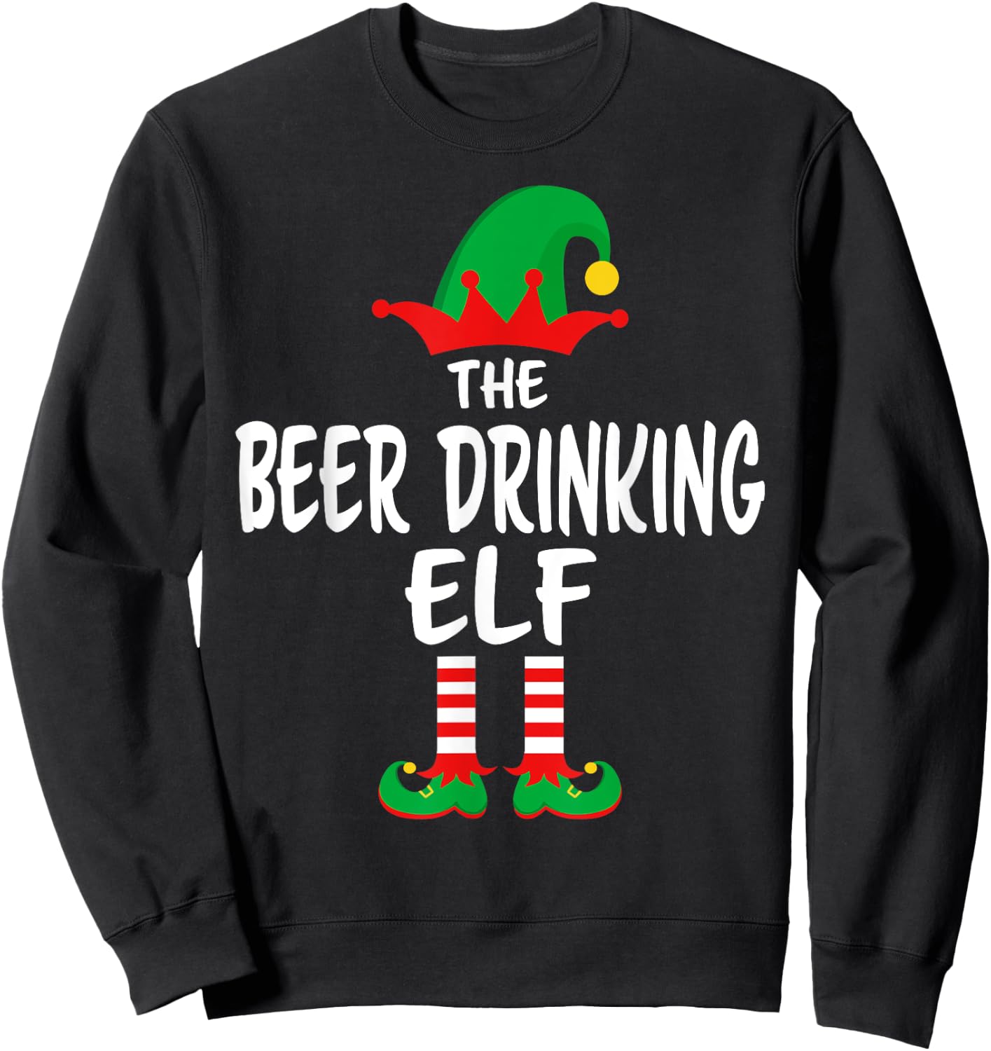 The Beer Drinking Elf Matching Family Christmas Sweatshirt - Sweatshirt | Black