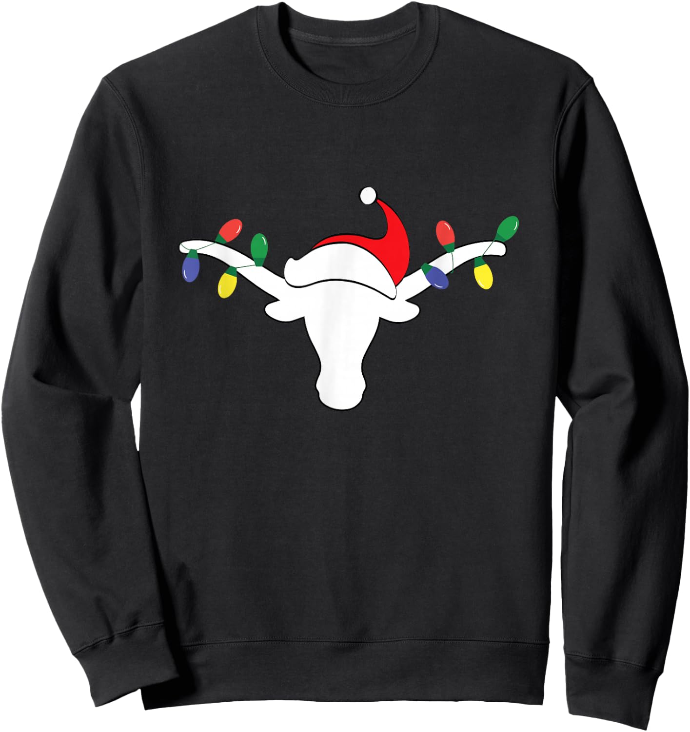 White Longhorn Christmas Lights Santa hat Horn Antlers Sweatshirt - Sweatshirt | Black