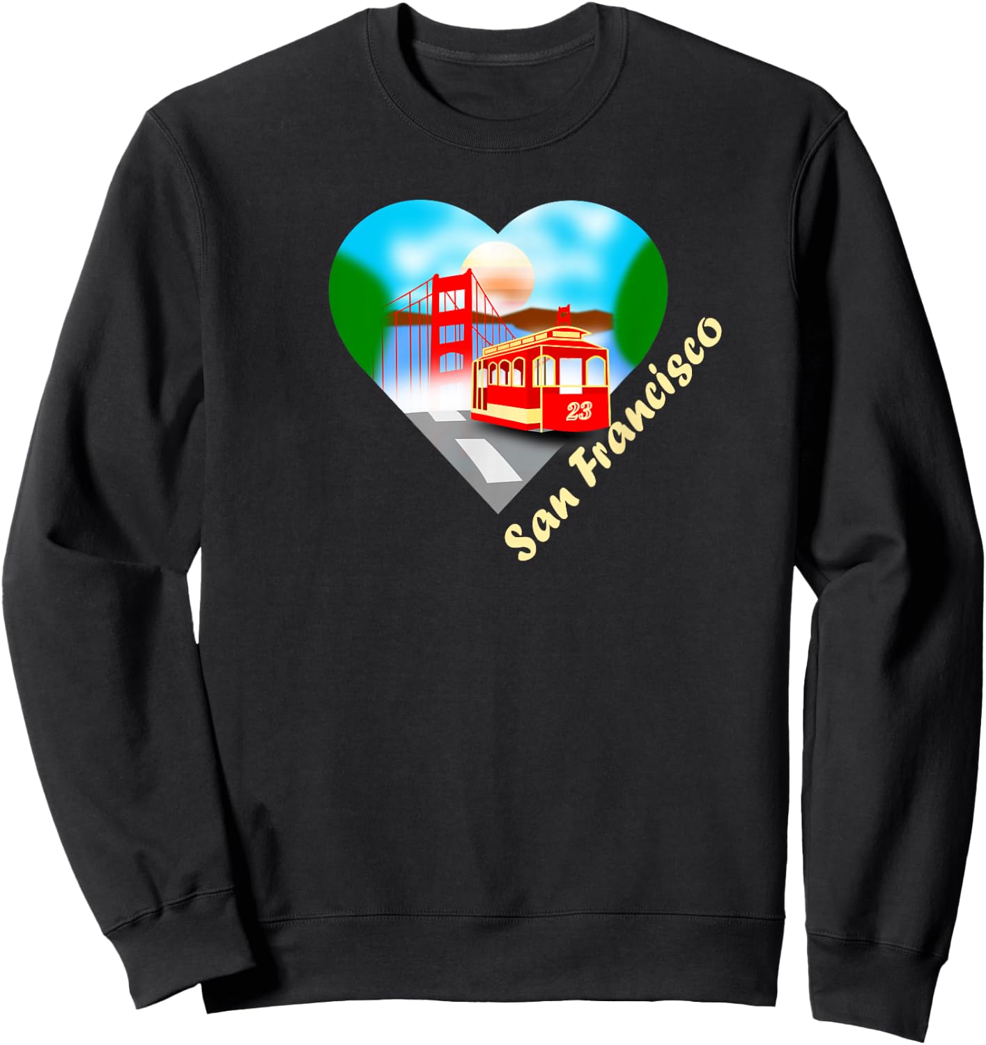 San Francisco Heart with trolley and Golden Gate Sweatshirt - Sweatshirt | Black