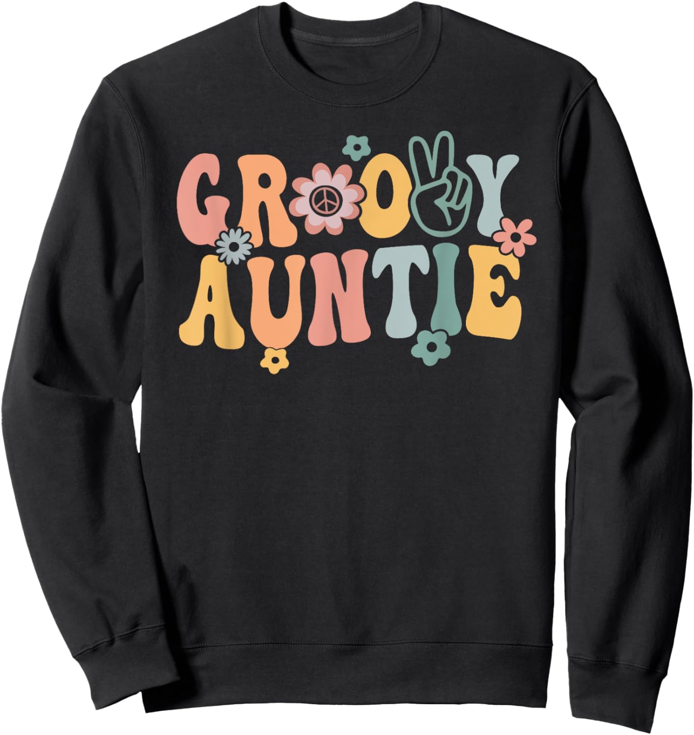 Groovy Auntie Retro Aunt Matching Family 1st Birthday Party Sweatshirt - Sweatshirt | Black