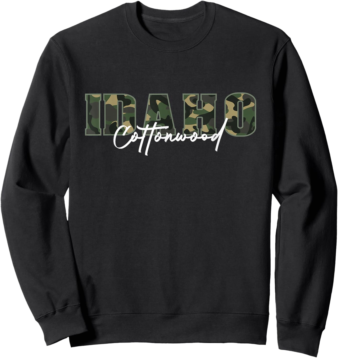 Cottonwood Idaho Camo Novelty Graphic Souvenir Sweatshirt - Sweatshirt | Black