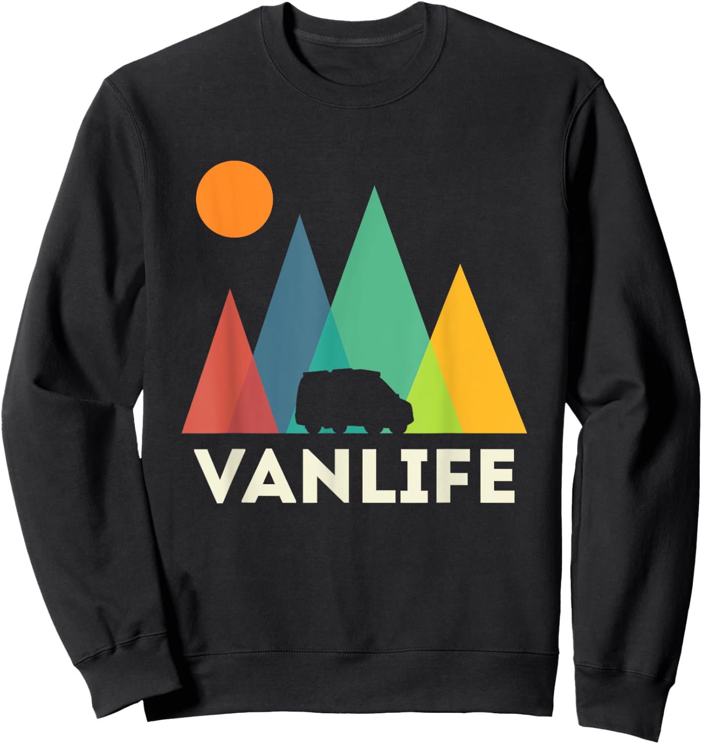Retro Vintage Van Life Vanlife Camper Camping sunset Sweatshirt - Sweatshirt | Black