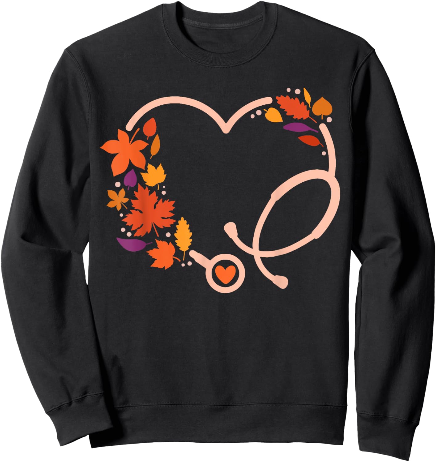 Fall Stethoscope Nurse Thanksgiving Nursing Autumn Scrub Top Sweatshirt - Sweatshirt | Black