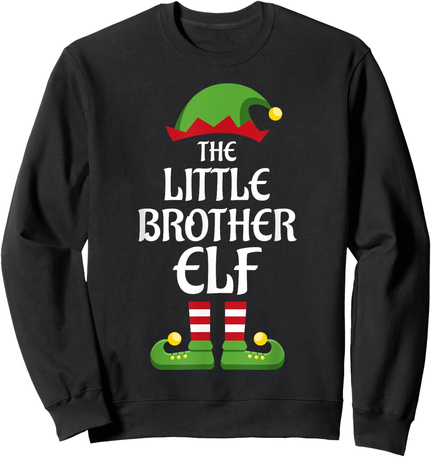 Little Brother Elf Family Matching Group Christmas Sweatshirt - Sweatshirt | Black
