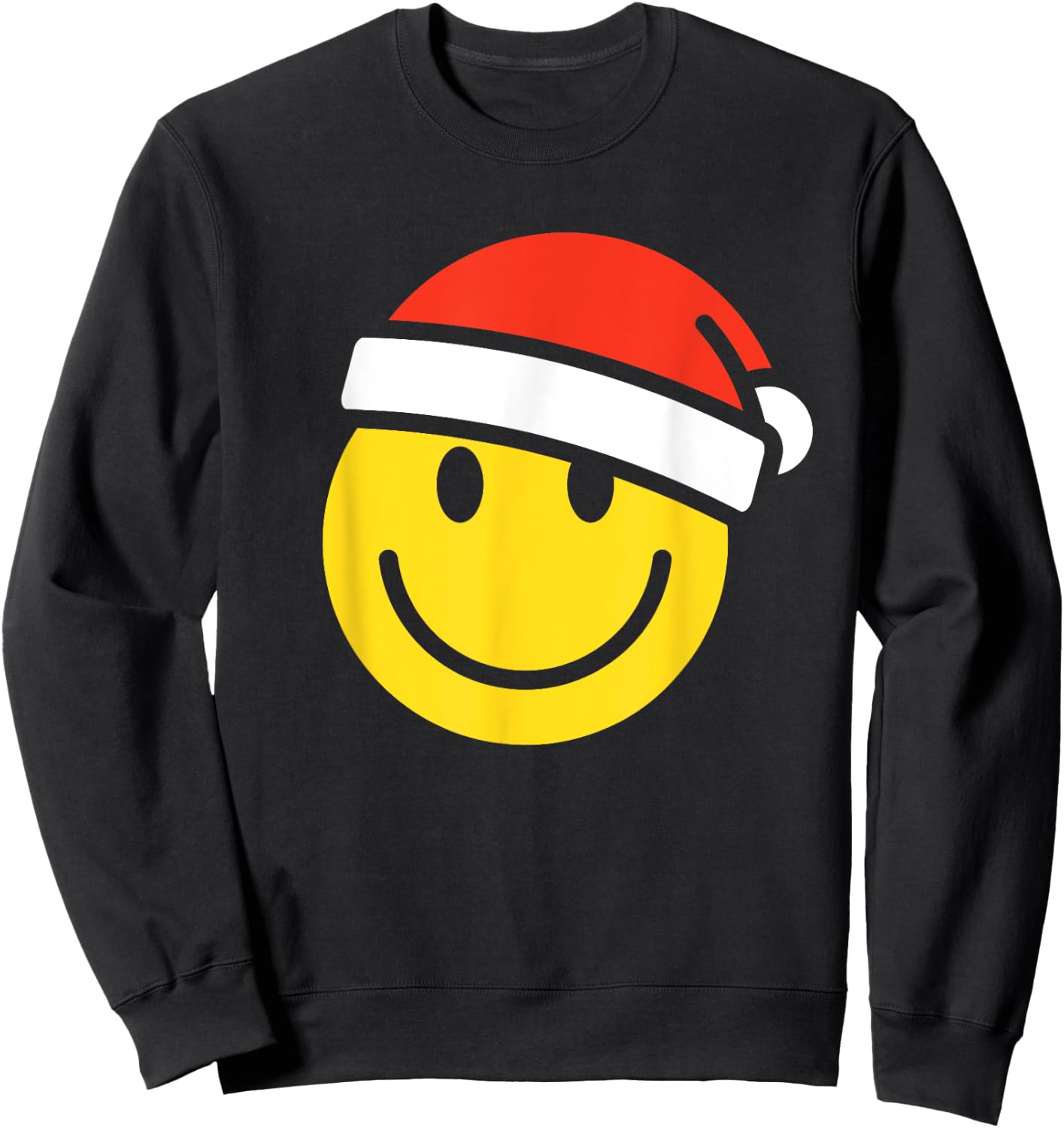 Yellow Smile Face Christmas Shirt Santa Hat Xmas Happy Face Sweatshirt - Sweatshirt | Black