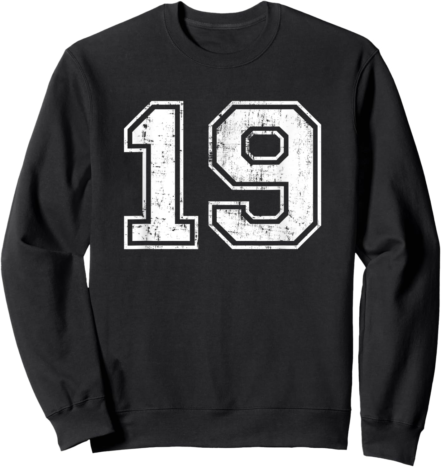 Number 19 Varsity Distressed Vintage Sports Team Practice Sweatshirt - Sweatshirt | Black