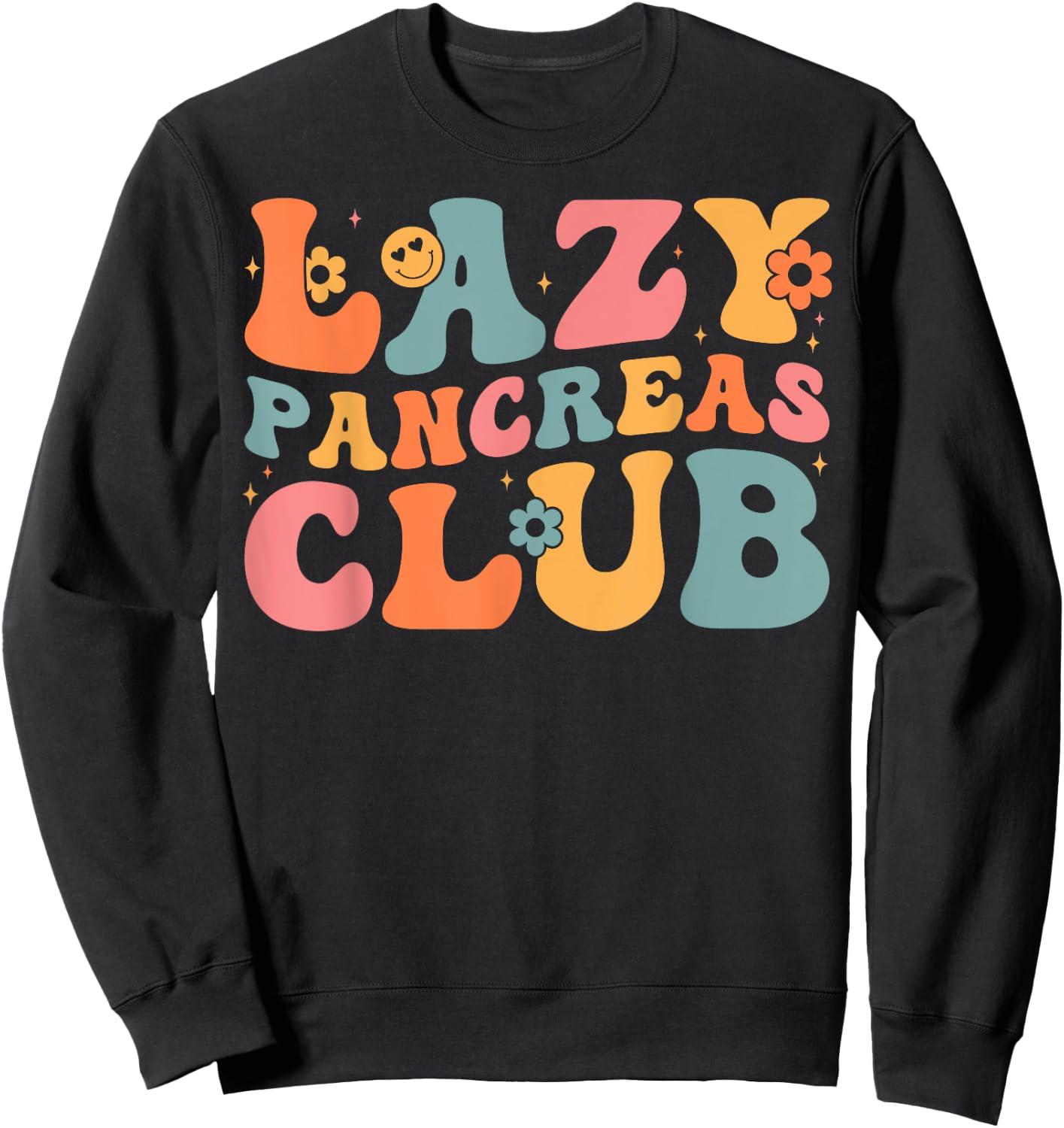 Groovy Retro Lazy Pancreas Club Awareness Day Diabetes Awareness , Women - Black - Small - Short Sleeve Sweatshirt - Sweatshirt | Black