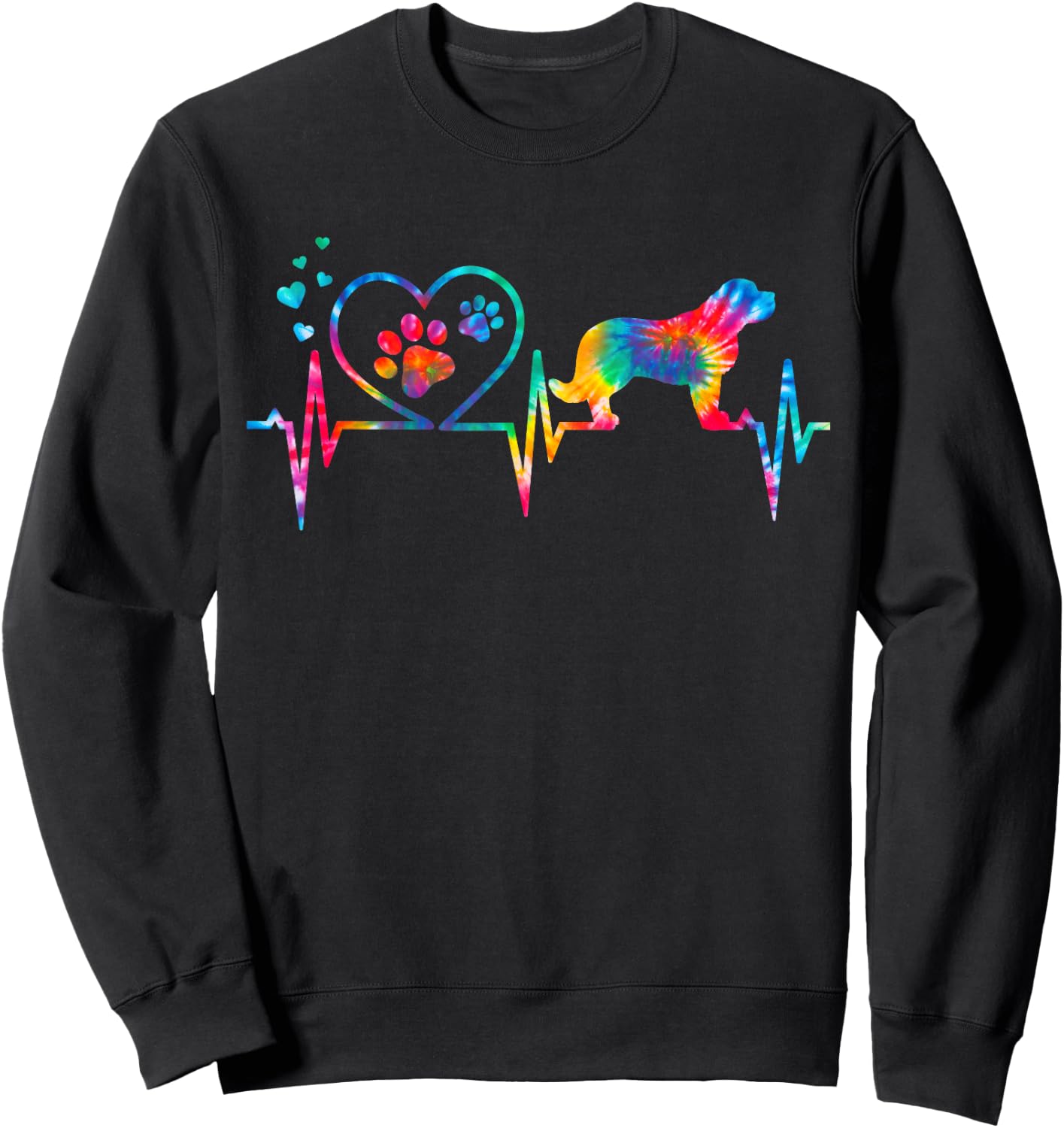 Saint Bernard Tie Dye Heartbeat Love Dog Funny Sweatshirt - Sweatshirt | Black