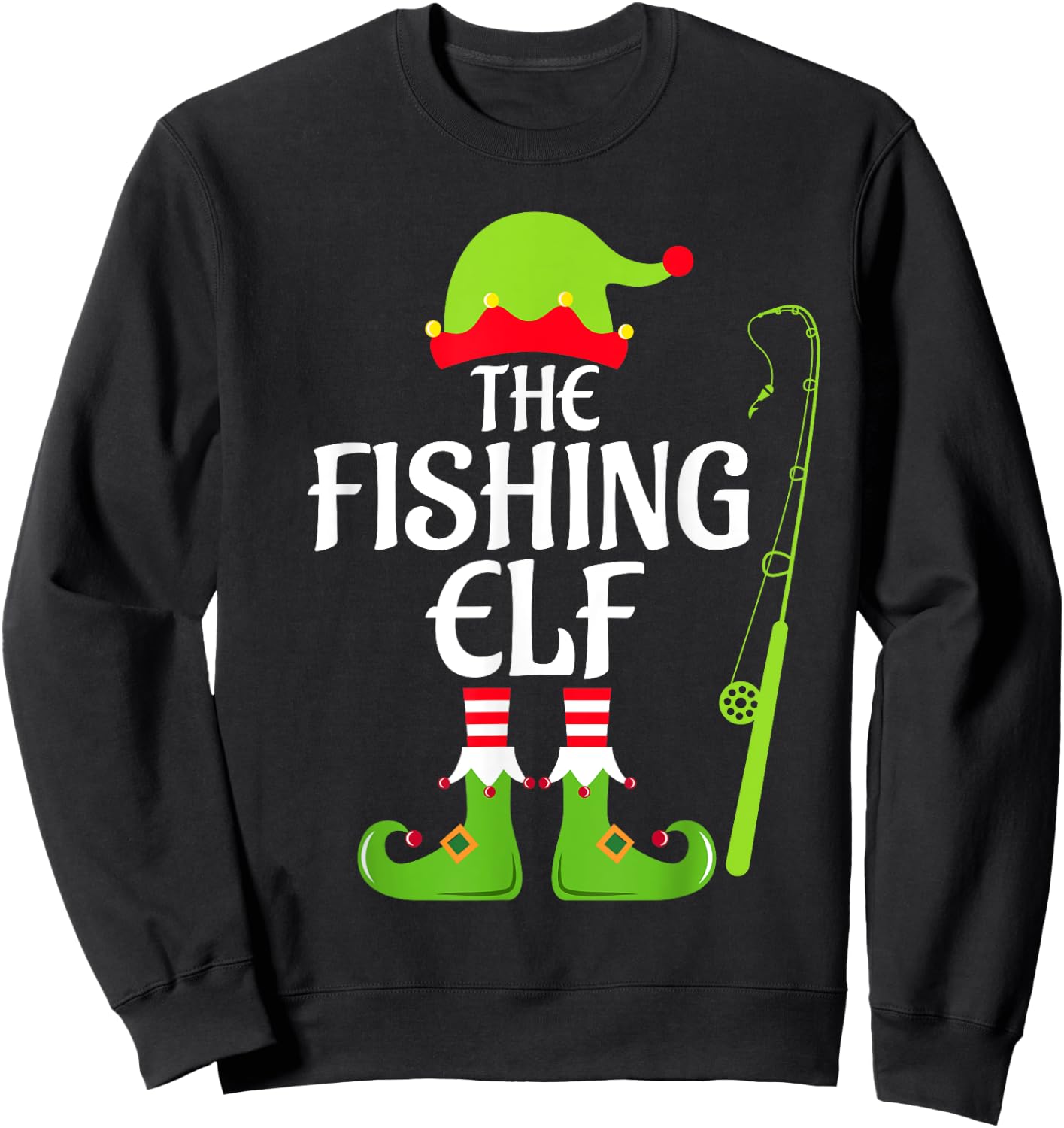 Fishing Elf Matching Family Group Christmas Party Xmas Funny Sweatshirt - Sweatshirt | Black