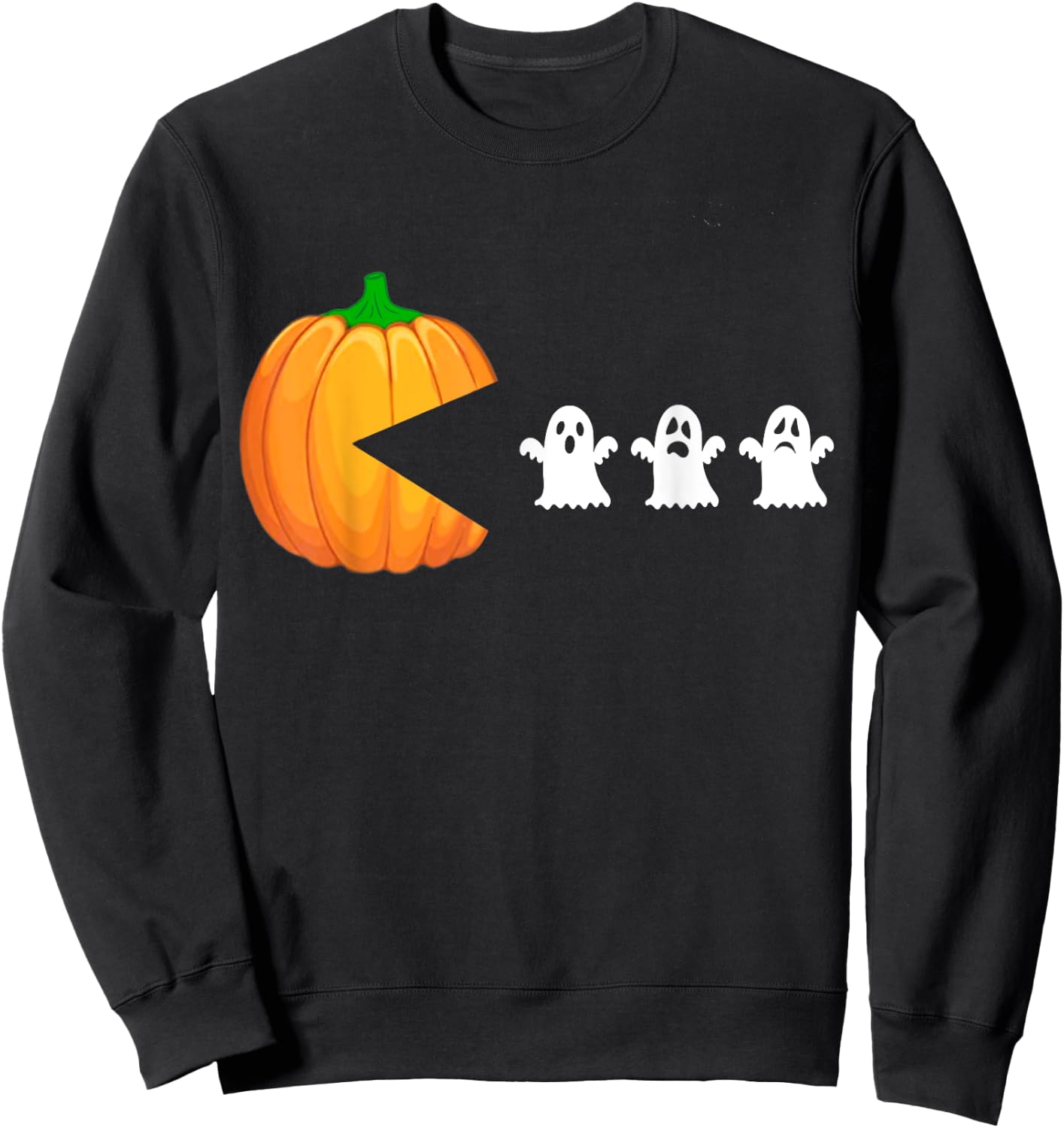 Funny Halloween Pumpkin Eating Ghost, Gamer Men Women Kids Sweatshirt - Sweatshirt | Black