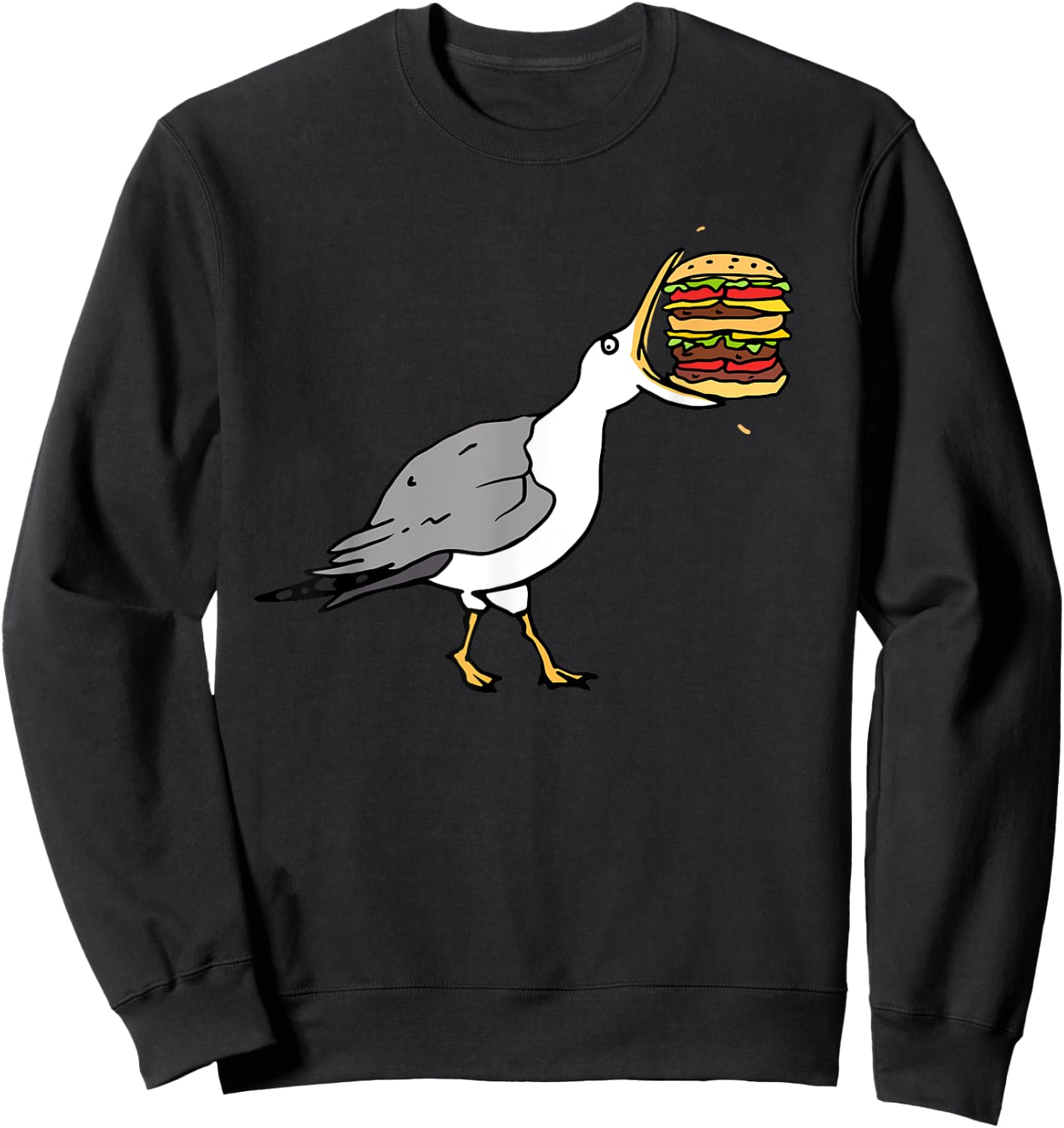 Funny Animal Bird Seagull with Burger Hungry Food Art Sweatshirt - Sweatshirt | Black