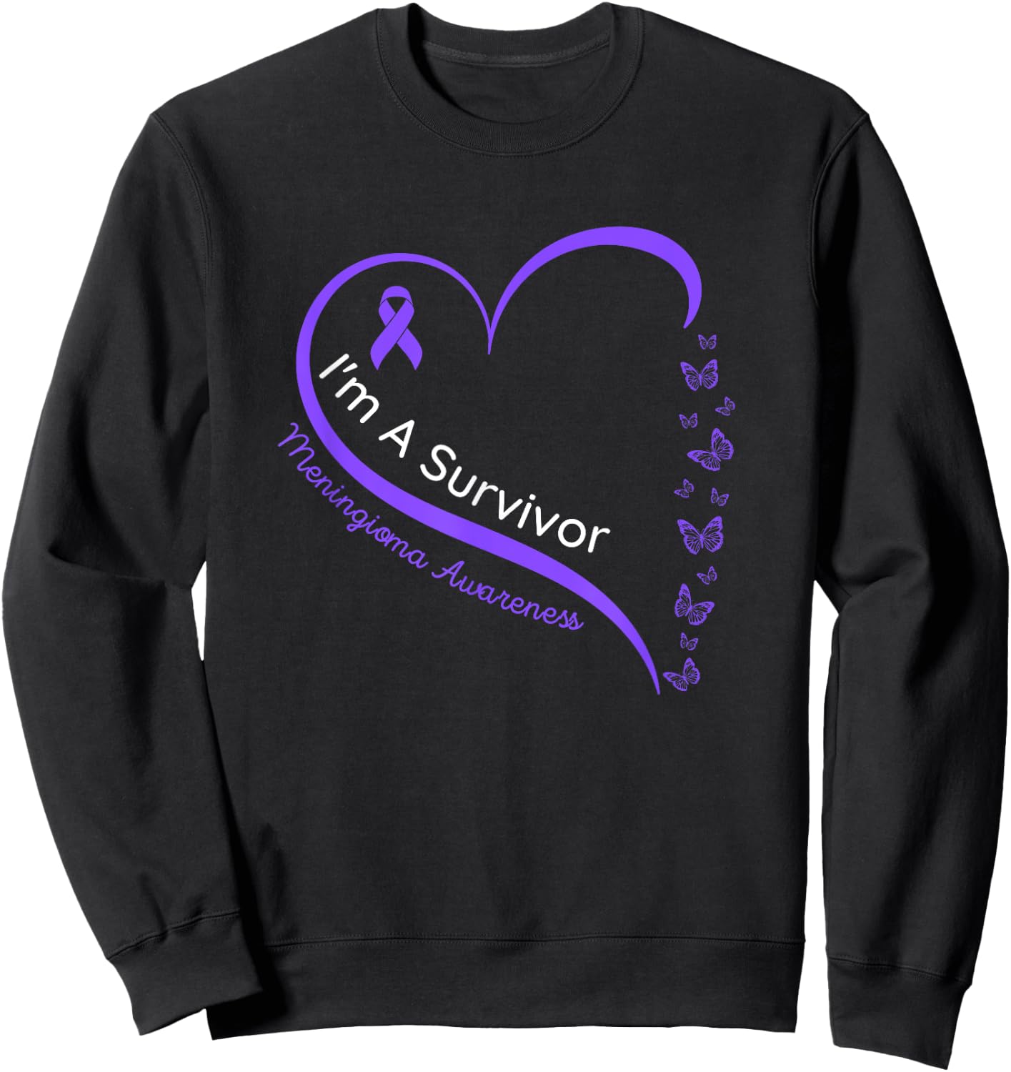 Meningioma Awareness, Brain Tumor, Purple Ribbon Sweatshirt - Sweatshirt | Black