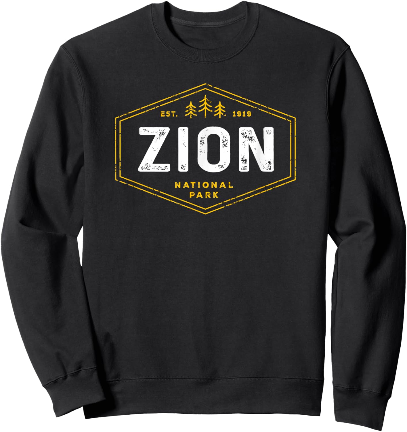 Zion National Park Shirt Vintage Utah Hexagon Badge Hiking Sweatshirt - Sweatshirt | Black