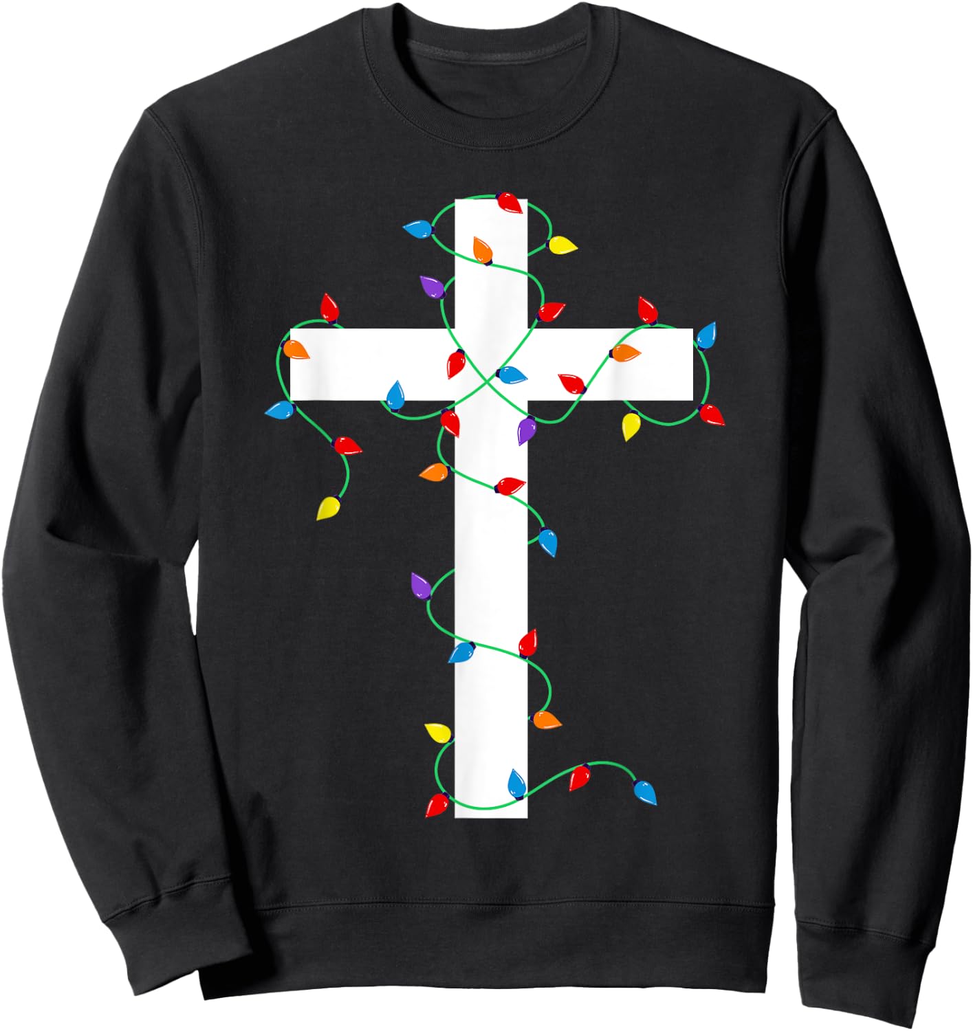 Merry and Bright Christmas Lights Jesus Cross Minimalist Sweatshirt - Sweatshirt | Black