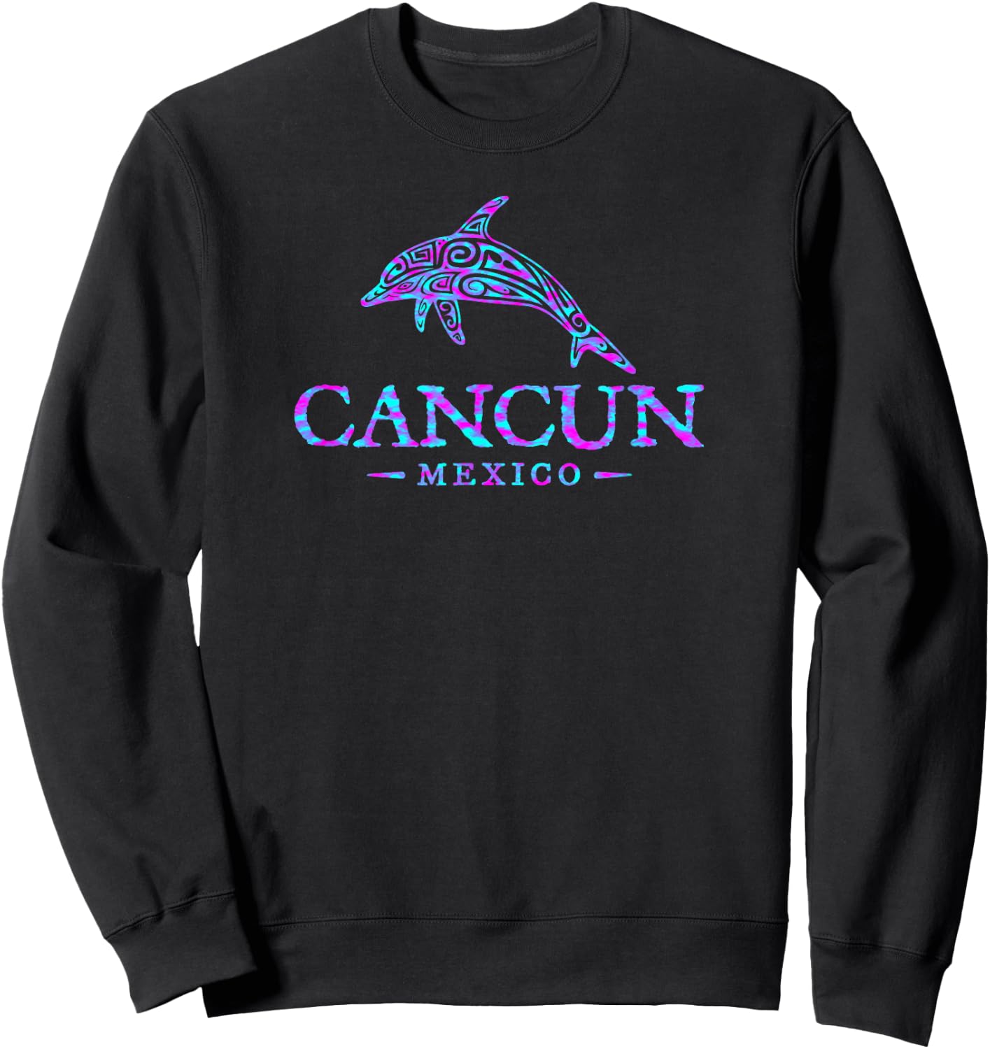 Cancun Mexico Retro Dolphin Boys Girls Souvenir Sweatshirt - Sweatshirt | Black