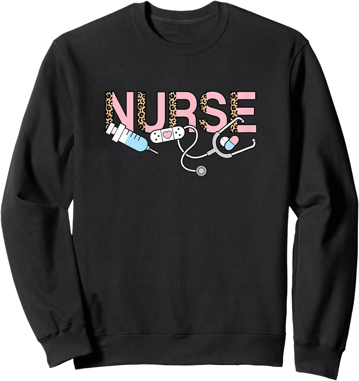 Cute Pink Nurse Leopard Print Nursing Women Girls Sweatshirt - Sweatshirt | Black