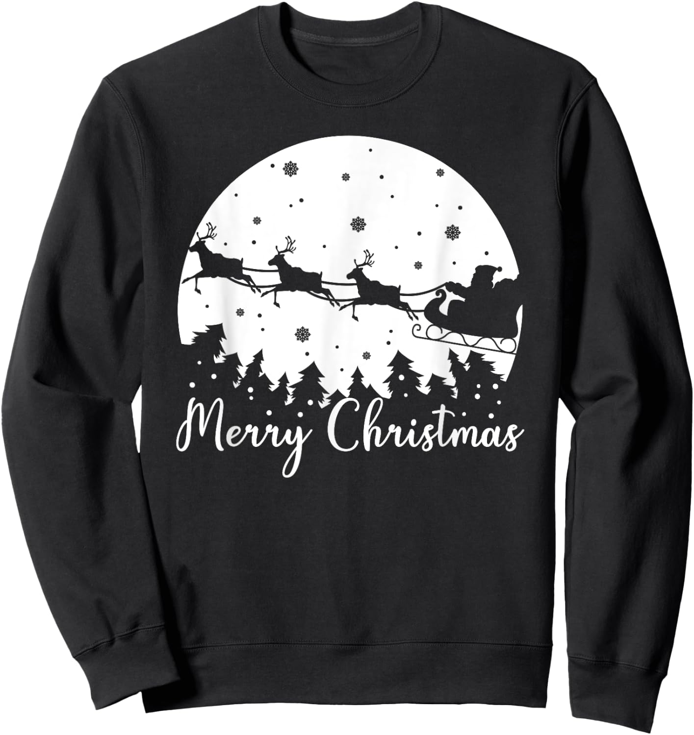 Merry Christmas, Men Women Kids, Santa Sleigh Reindeer Sweatshirt - Sweatshirt | Black