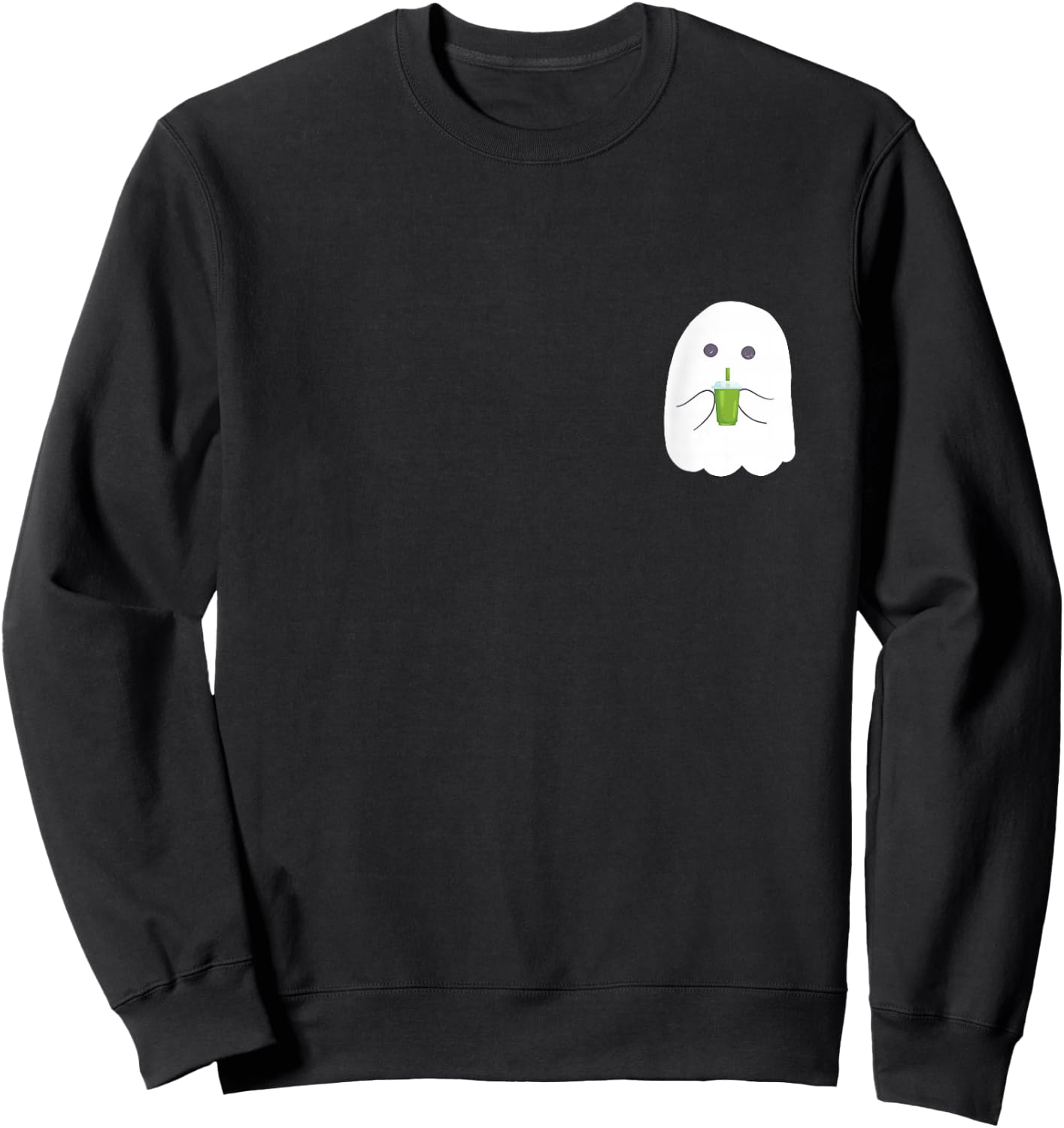 Halloween Cute Little Ghost drinking green Matcha Tea Sweatshirt - Sweatshirt | Black