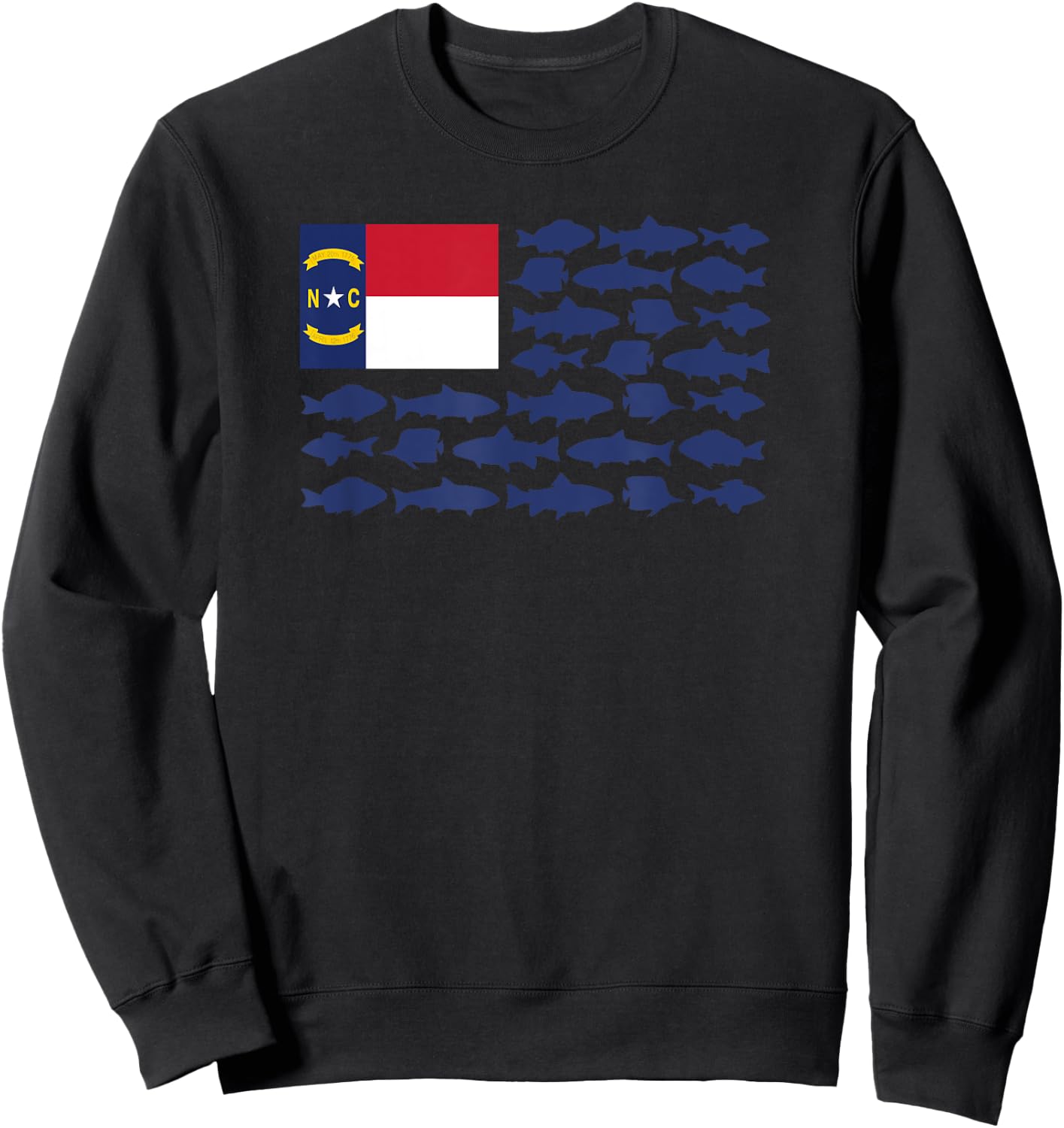 North Carolina Saltwater Fishing Love Fish NC Flag Themed Sweatshirt - Sweatshirt | Black