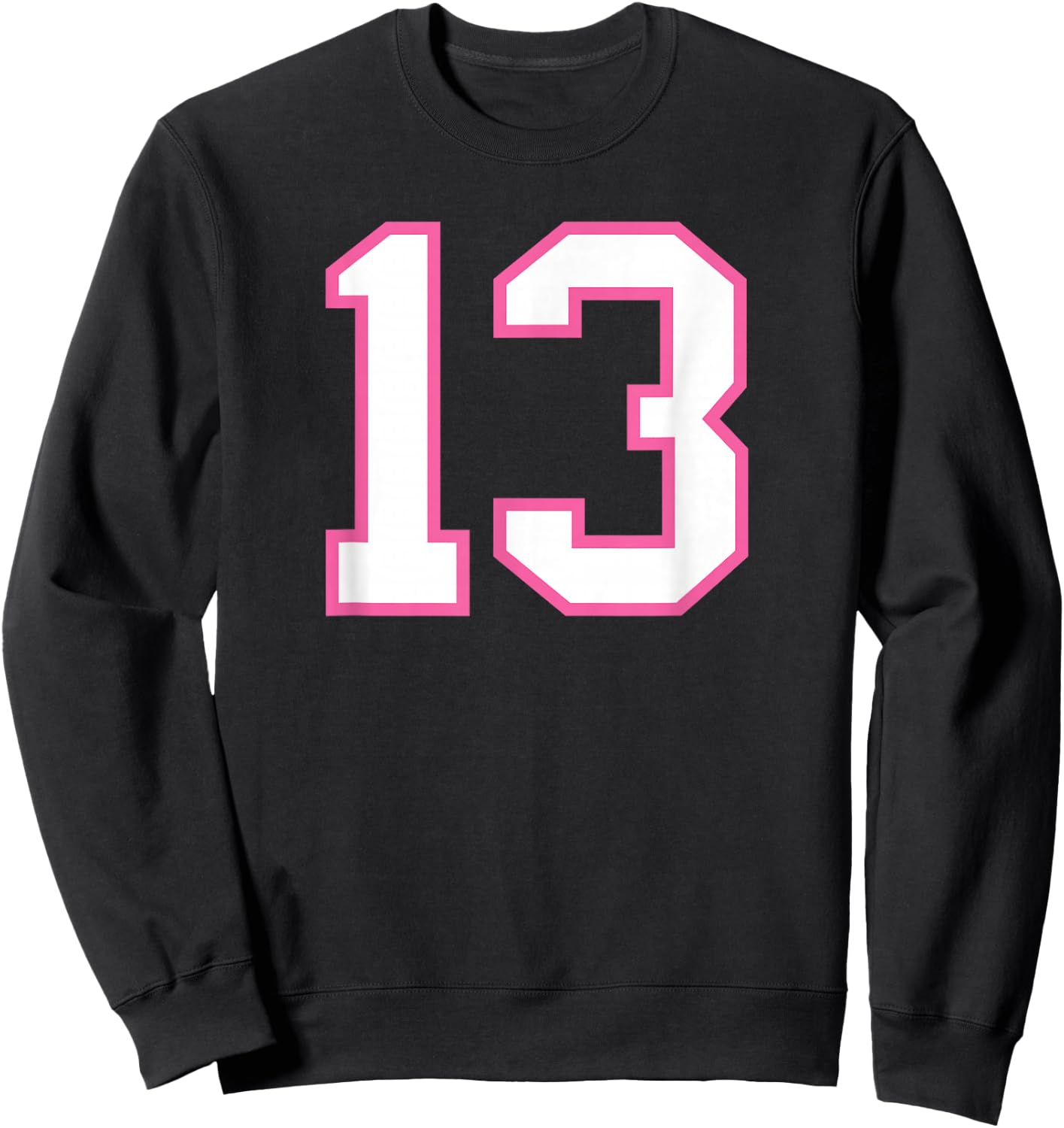 Number #13 Pink Sports Team Varsity Number Sweatshirt - Sweatshirt | Black