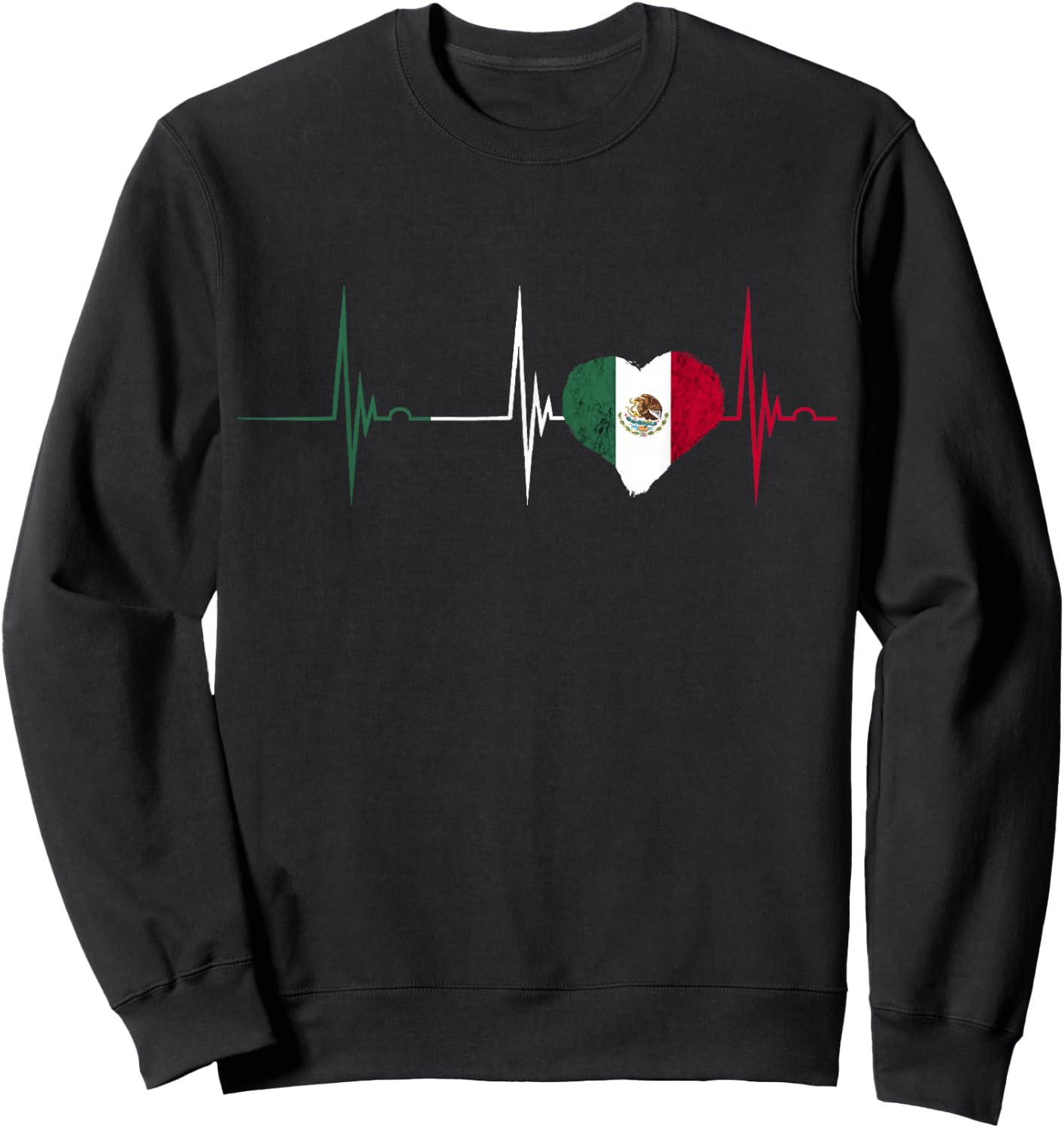 Mexican Flag Cardiogram Heartbeat EKG Pulse Heart Mexico Sweatshirt - Sweatshirt | Black