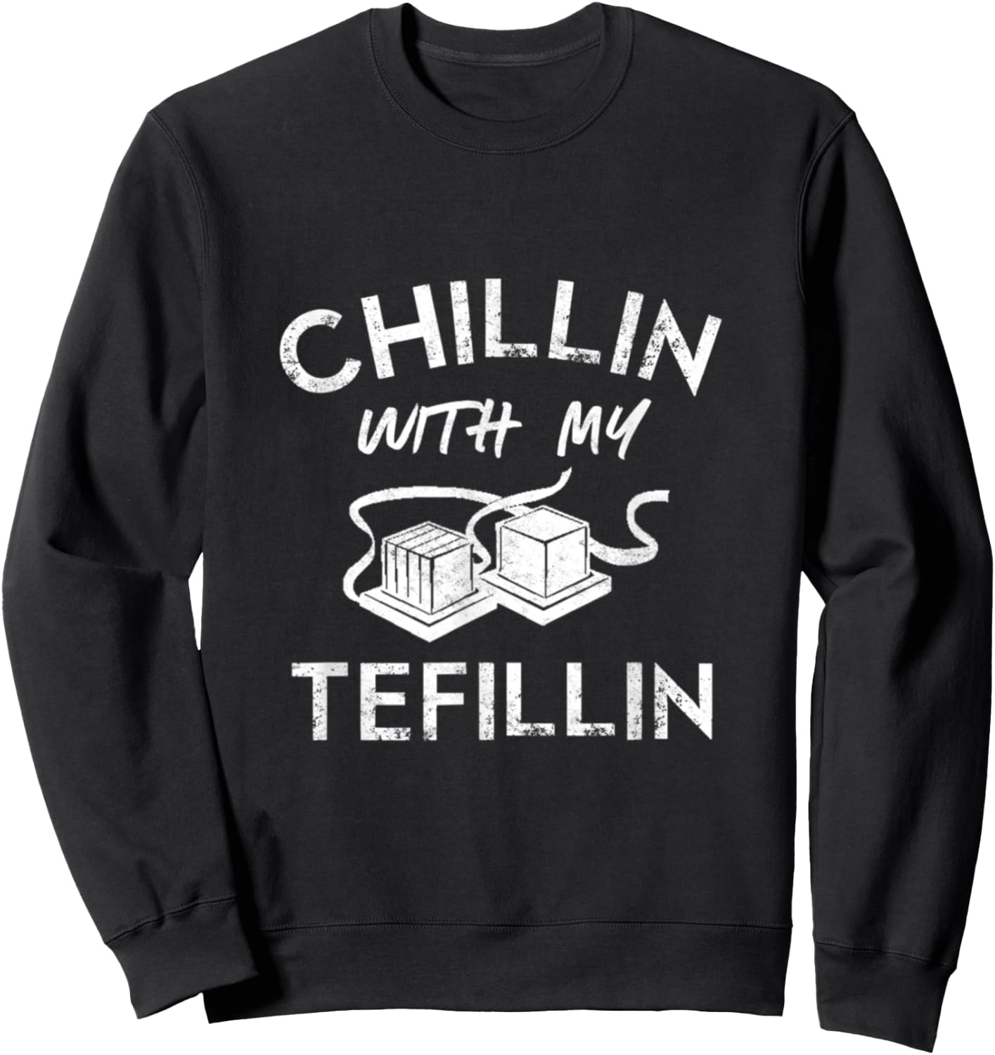 Chillin With My Tefillin Jewish Bar Mitzvah 13th Birthday Sweatshirt - Sweatshirt | Black