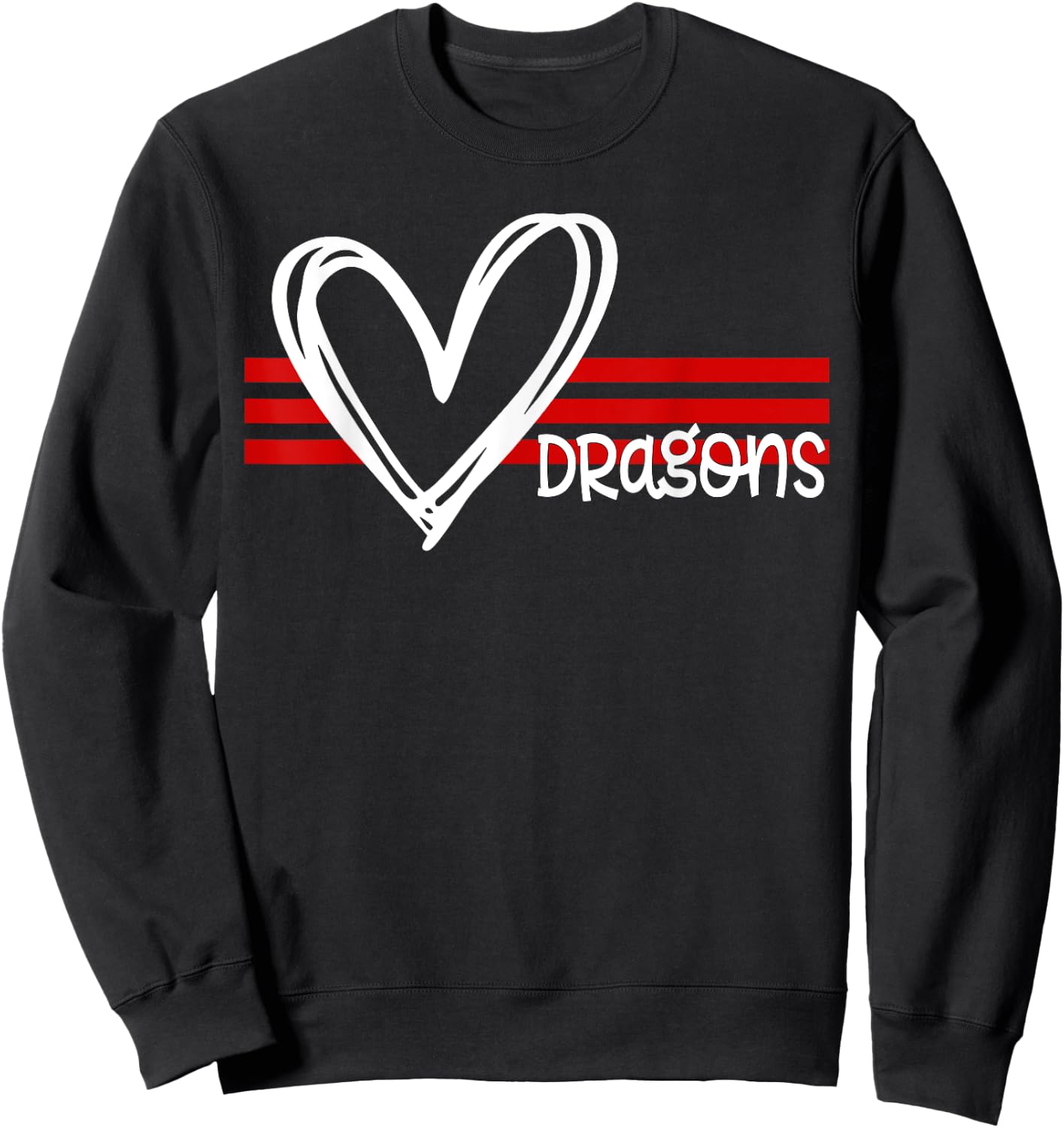 Dragons Pride Team School Spirit Sports Red Heart Sweatshirt - Sweatshirt | Black