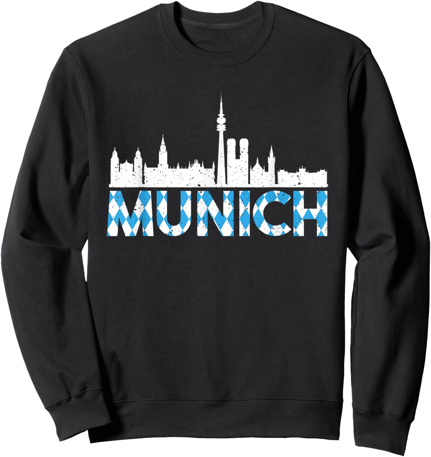 Vintage Munich Germany Skyline With Traditional Bavaria Flag Sweatshirt - Sweatshirt | Black