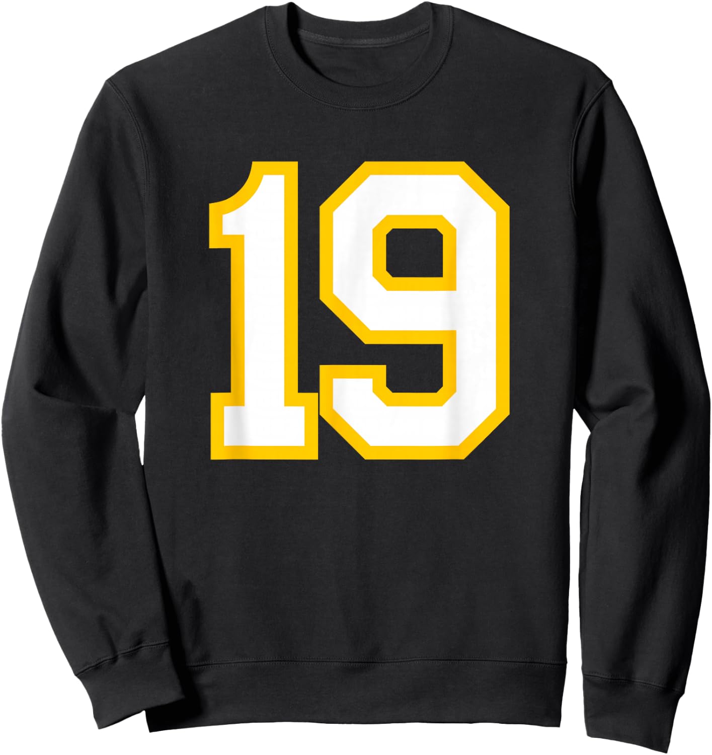 Yellow White Sports Team Number #19 Sweatshirt - Sweatshirt | Black