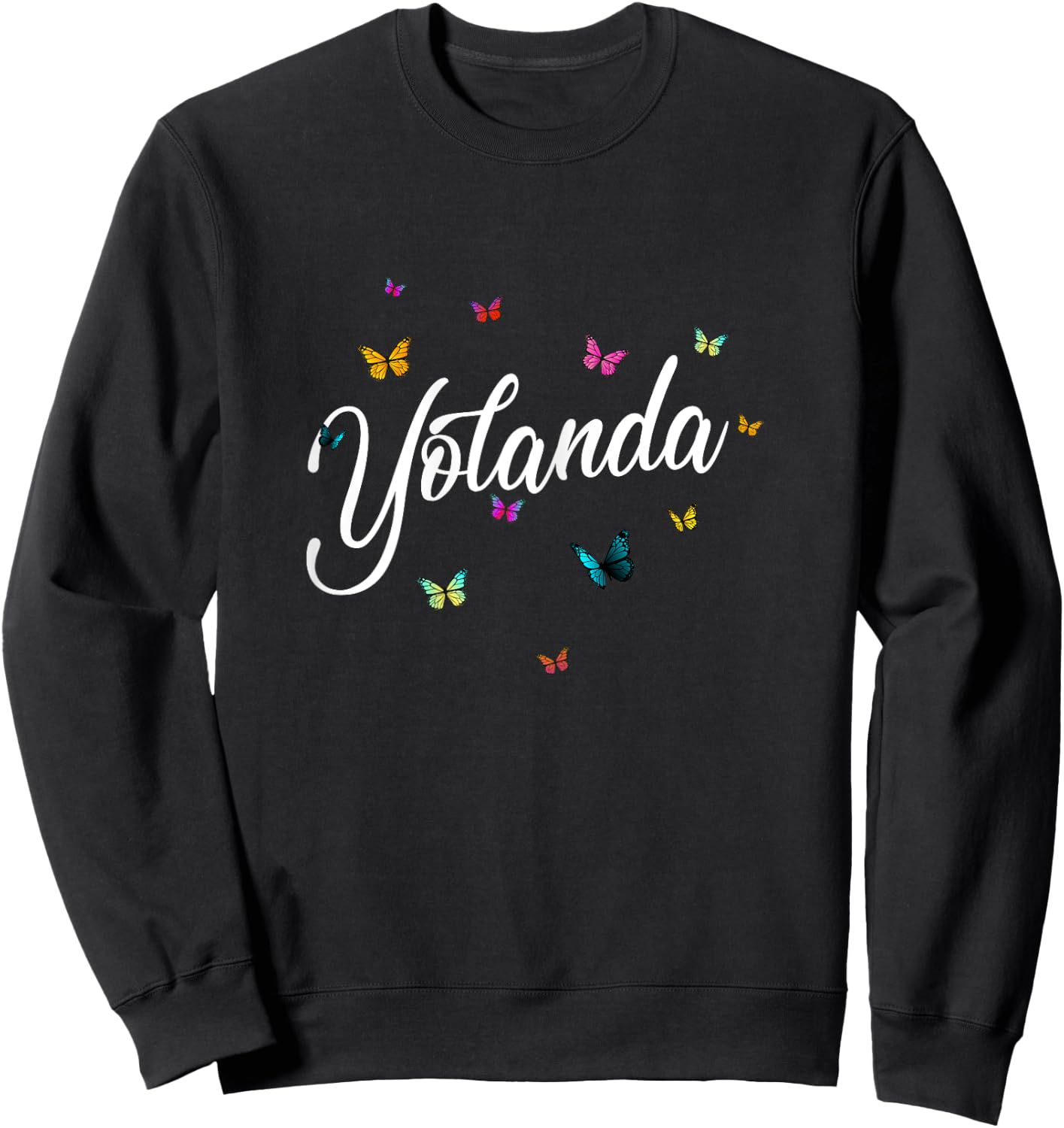 YOLANDA - Adorable girl name with colorful Butterlies Sweatshirt - Sweatshirt | Black
